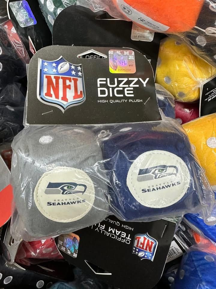 Designer Seattle Seahawks Fuzzy Dice New NFL (2) Size ONE SIZE - 2 Thumbnail