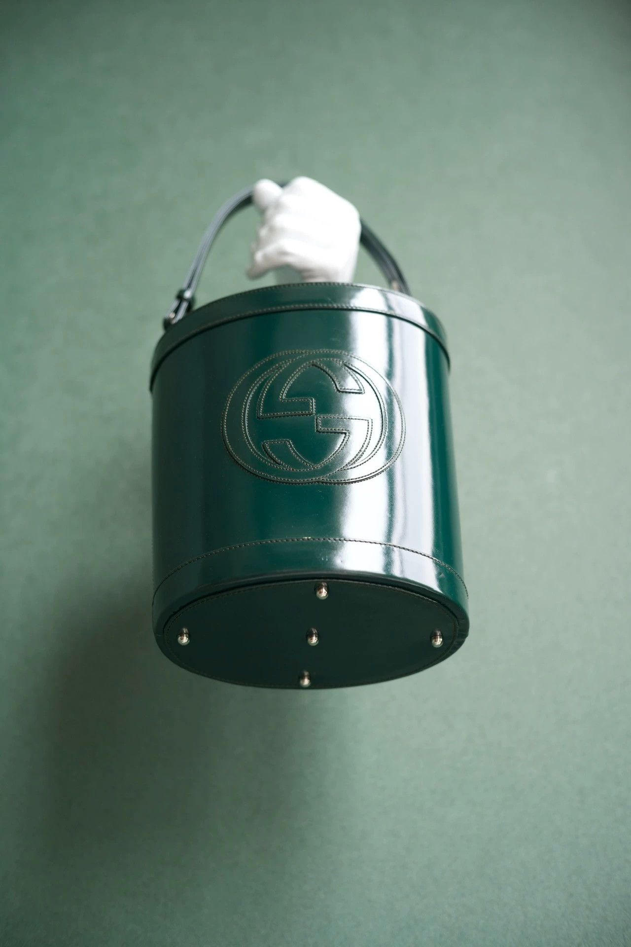 Gucci Vintage Gucci GG Rare Olive Green Leather Bucket Bag Size ONE SIZE - 3 Thumbnail