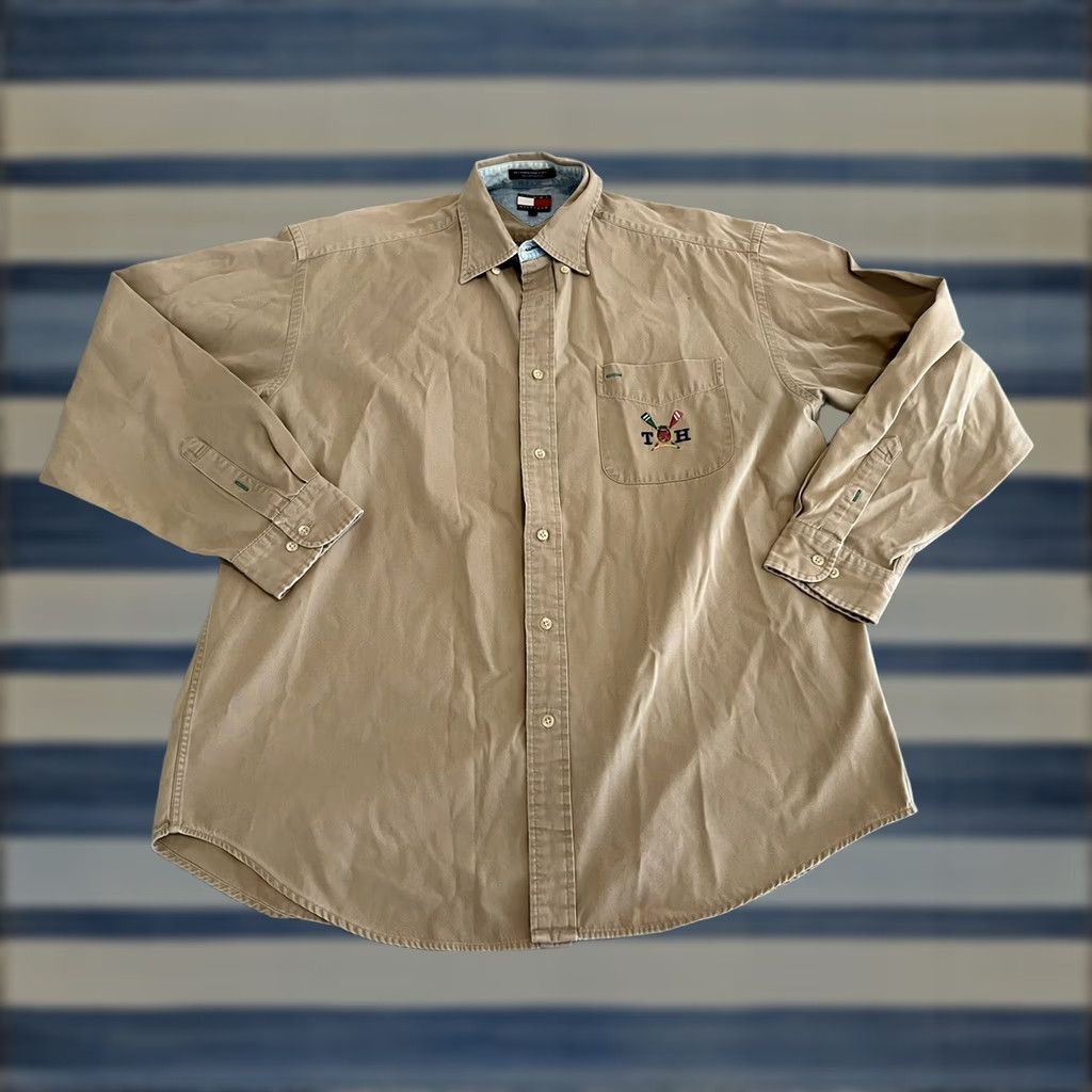 Tommy Hilfiger VINTAGE Tommy Hilfiger Shirt Mens Size Large Button-Up Embroidered Beige Size US L / EU 52-54 / 3 - 1 Thumbnail