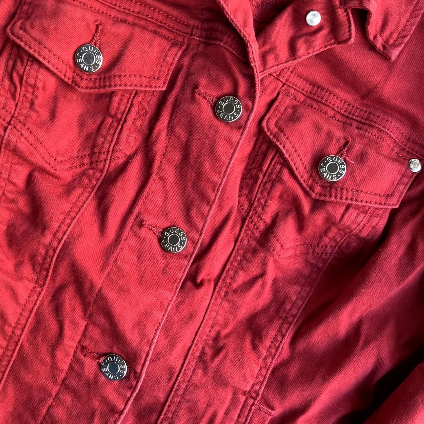 Guess Guess Jacket Womens Medium Red Denim Button Front Jean Pockets Casual Stretch Size 32" / US 10 / IT 46 - 2 Thumbnail