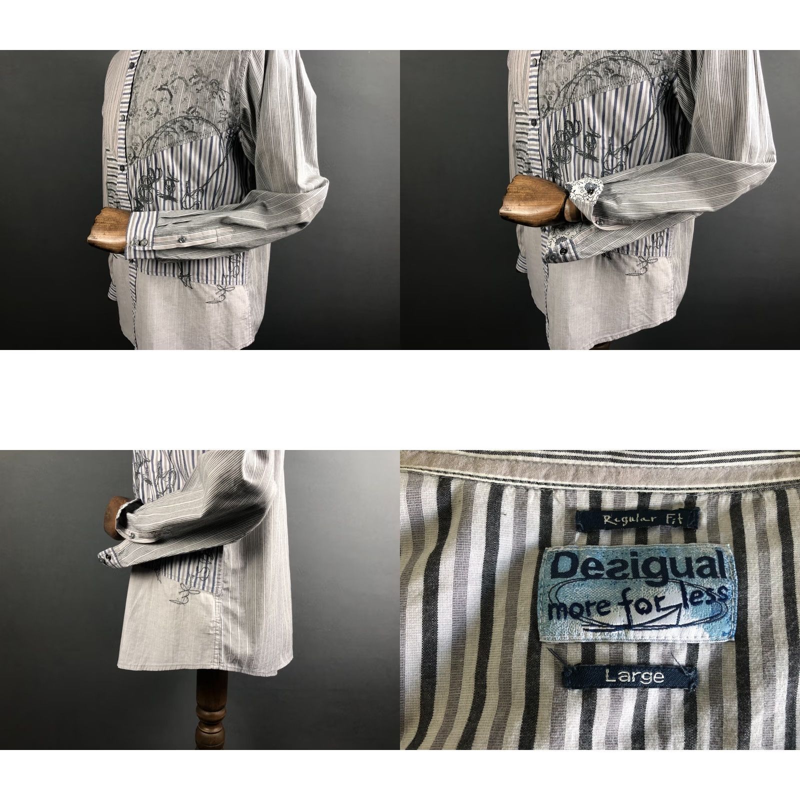 Desigual Desigual Shirt Size L Gray Cotton Striped Men's Size US L / EU 52-54 / 3 - 8 Thumbnail