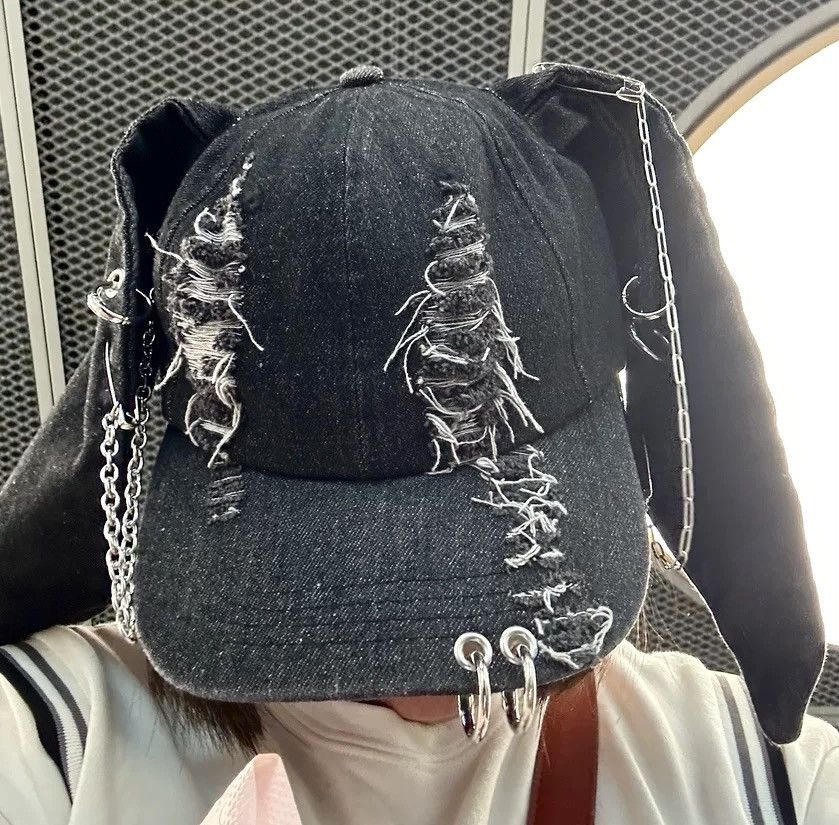 Japanese Brand Avant garde chunky bunny rabbit ear distressed raw denim cap Size ONE SIZE - 6 Thumbnail