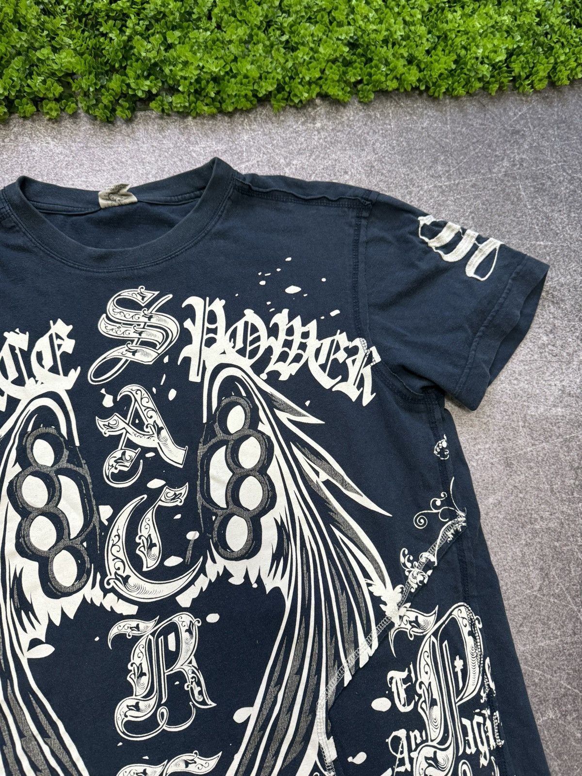 Affliction × Helix × Vintage Vintage Y2K Raw Blue Goth MMA Zipper Graphic T-Shirt Size US M / EU 48-50 / 2 - 7 Thumbnail