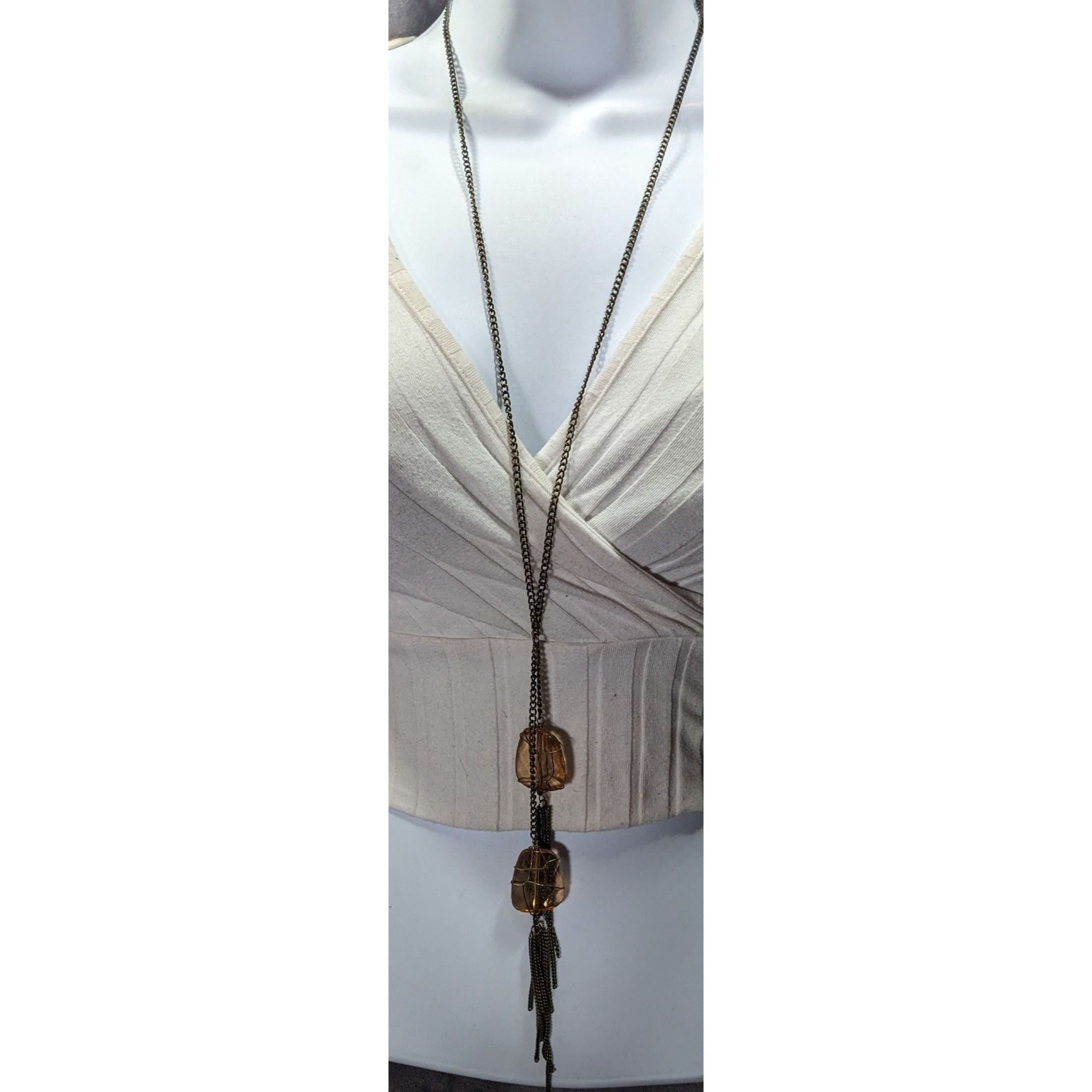 Other Funky Gemmed Chain Tassel Gold Tone Necklace Size ONE SIZE - 2 Thumbnail