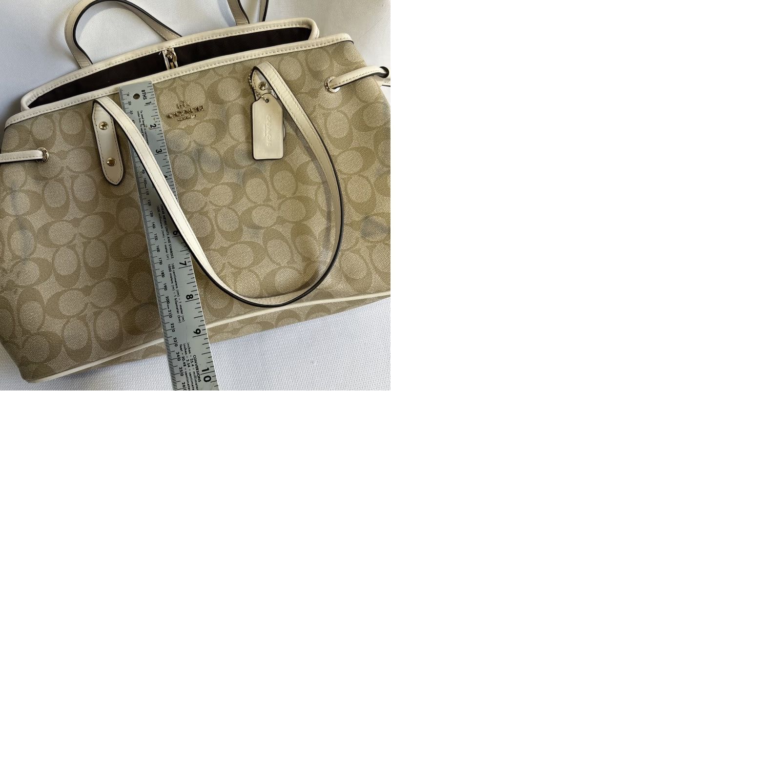 Coach VINTAGE Coach Tote Signature Beige & Ivory Drawstring Carryall Satchel Handbag F57842 Size ONE SIZE - 10 Thumbnail