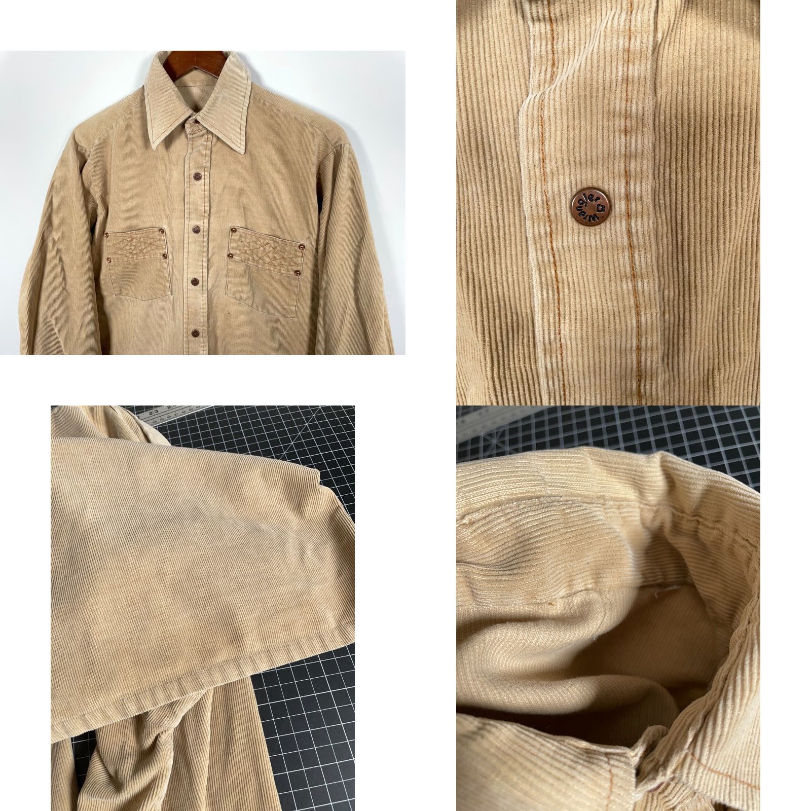Wrangler VINTAGE Wrangler Corduroy Shirt Men Large Beige Snap Button Western 70s 80s Rockabilly Size US L / EU 52-54 / 3 - 8 Thumbnail