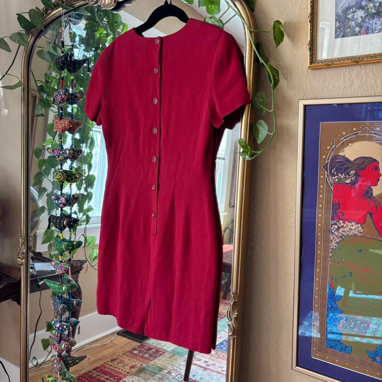 Ann Taylor Vintage 90s Ann Taylor Red Button Back Dress 6 Retro Classic Size M / US 6-8 / IT 42-44 - 7 Thumbnail