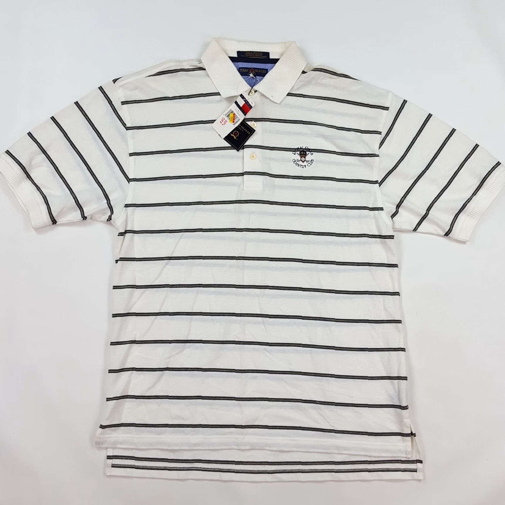 Tommy Hilfiger VINTAGE Tommy Hilfiger Polo Shirt White Striped Golf Collared Short Sleeve L Mens Retro 90s Embroidered Logo Size US L / EU 52-54 / 3 - 2 Thumbnail