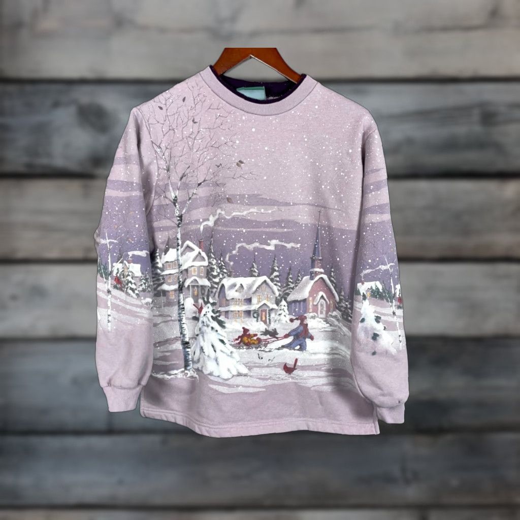 Vintage Cabela's AOP Sweatshirt Women's Medium Purple Scenic Outdoor Winter Motif Size M / US 6-8 / IT 42-44 - 1 Thumbnail