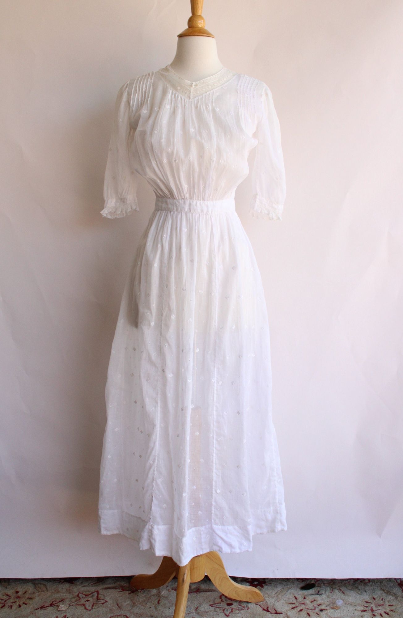 Vintage Vintage Antique 1900s 1910s Dress, Edwardian White Cotton An Size XS / US 0-2 / IT 36-38 - 2 Thumbnail