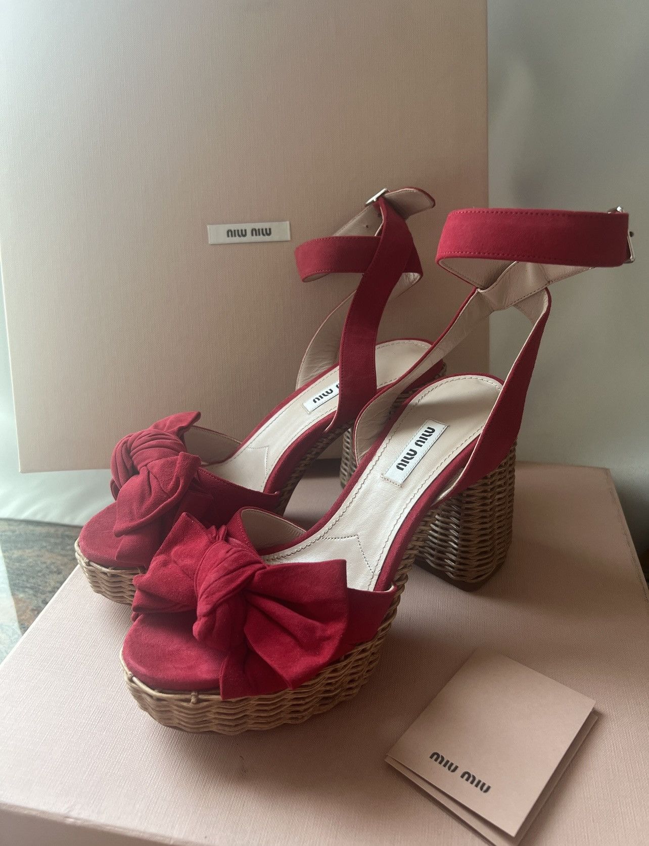 Miu Miu 🔥 Miu Miu suede bow platform sandals shoes Size US 7 / IT 37 - 3 Thumbnail