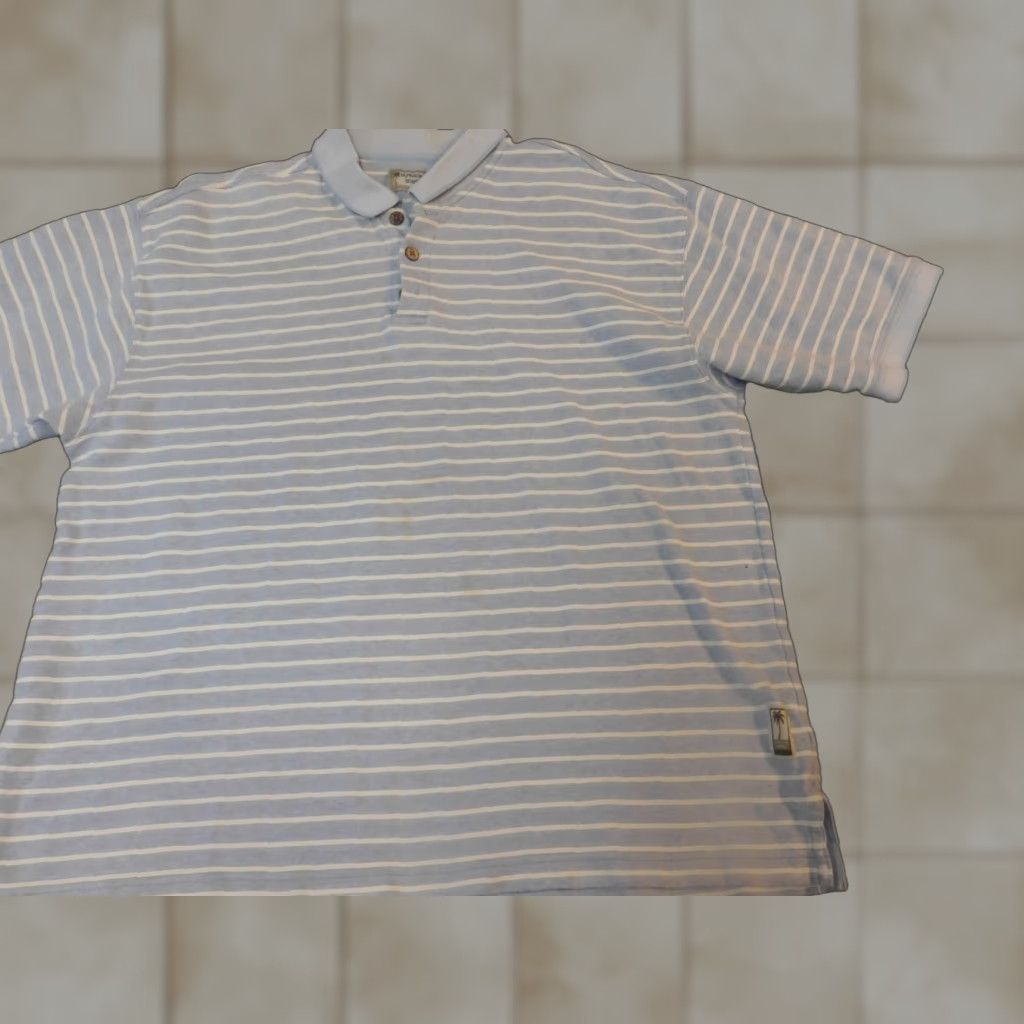 Vintage Bungalow Brand Polo Shirt Mens Large blue striped Short Sleeve Knit Cotton Polyester Classic Regular Casual Size US L / EU 52-54 / 3 - 1 Thumbnail