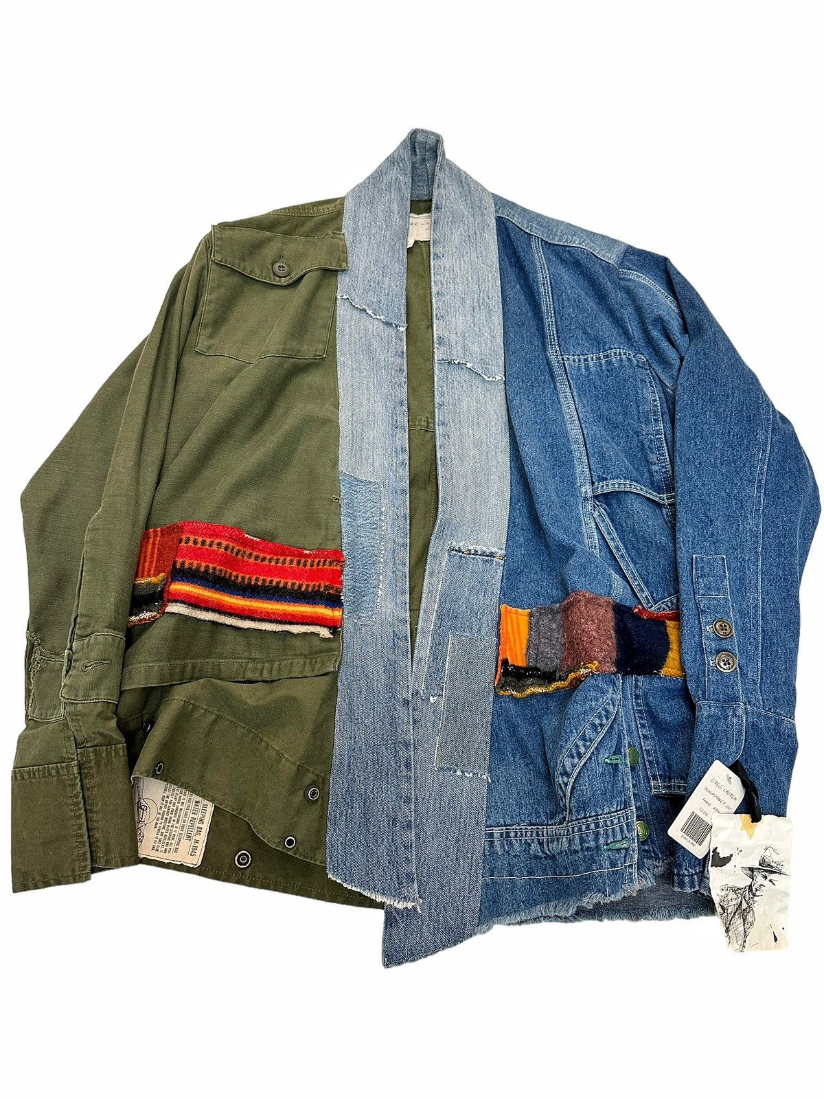 Pre-owned Greg Lauren Sz2 Denim Baker Gl1 Sleeping Bag Kimono In Green