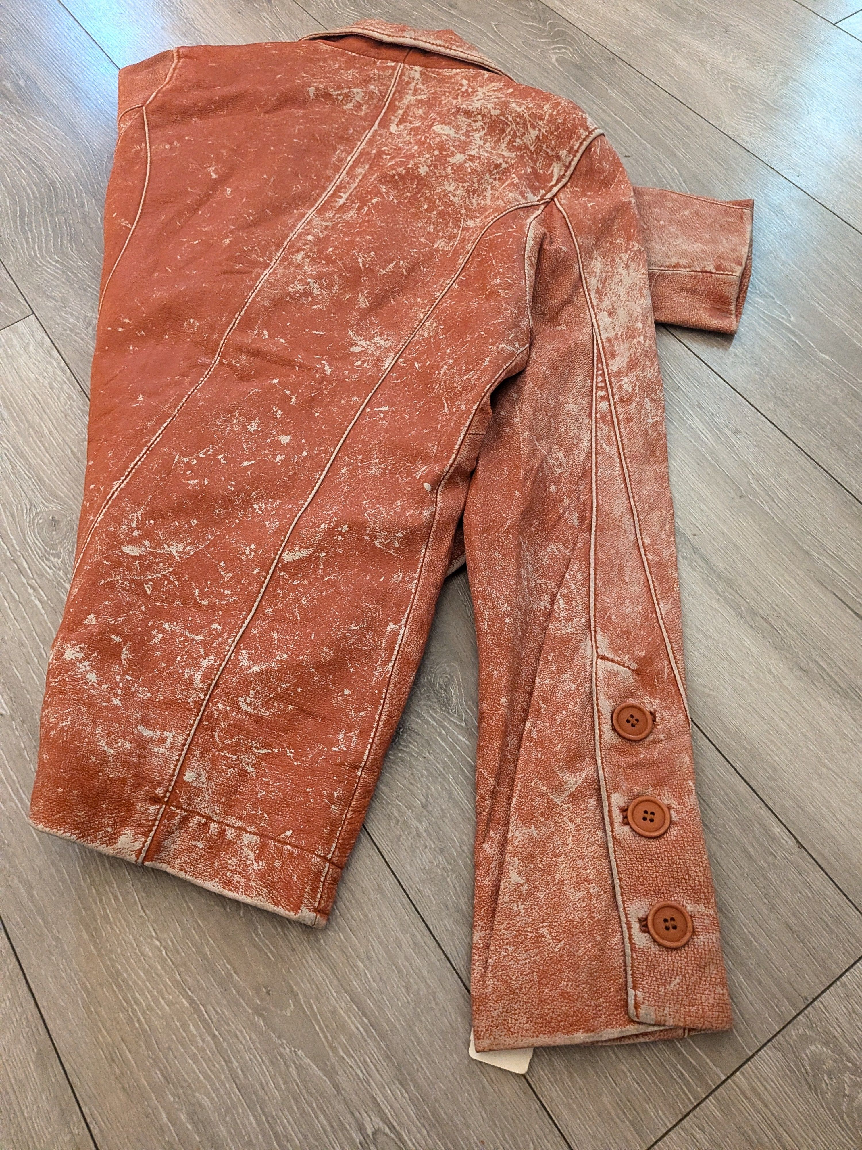 If Six Was Nine Rust Burnt Orange Acid Wash Blazer Leather Jacket Size US XL / EU 56 / 4 - 2 Thumbnail