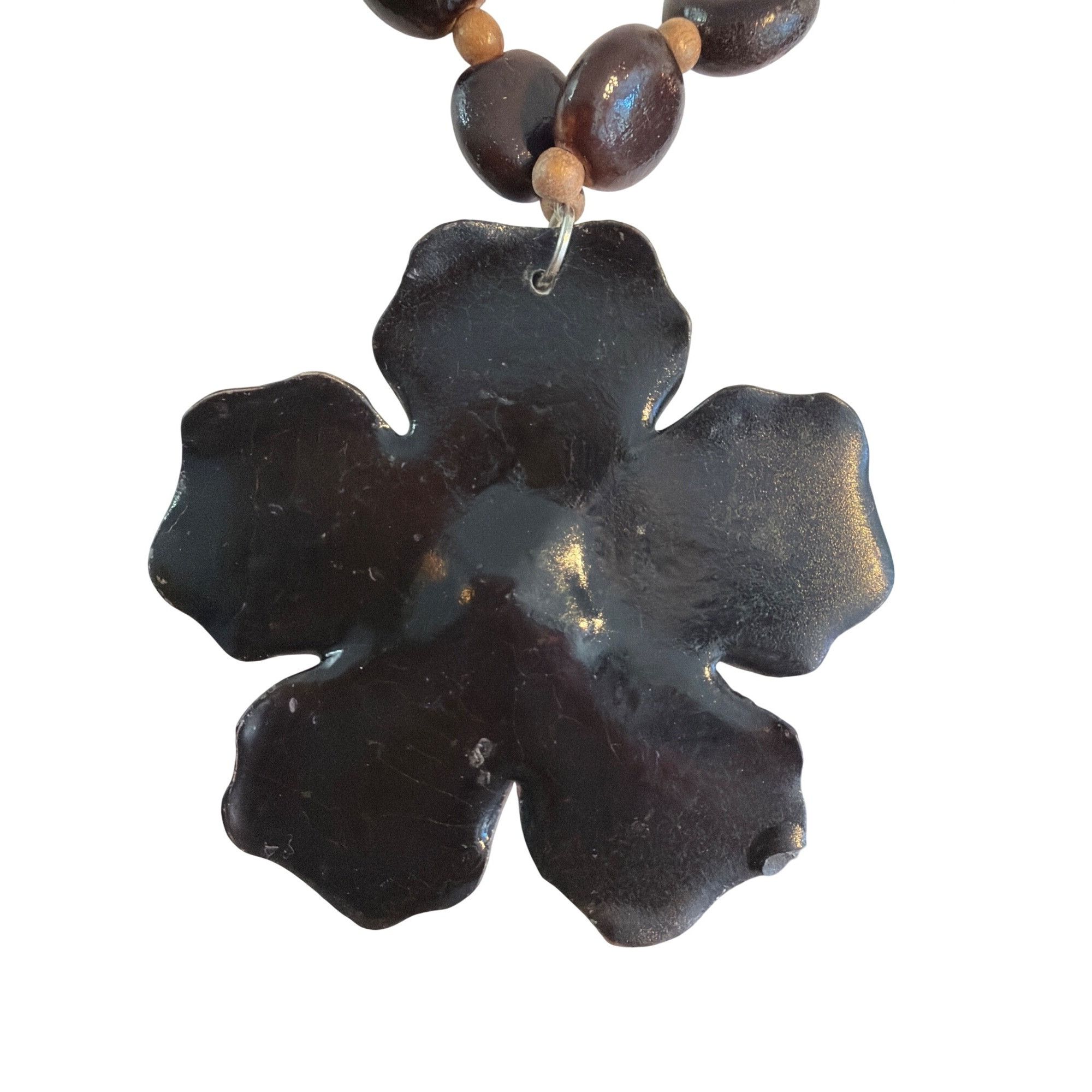 Other Vtg Shell Flower Pendant Wood Bead Necklace Earrings Set Vac Size ONE SIZE - 4 Thumbnail