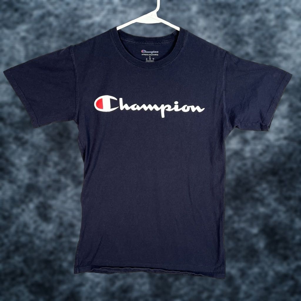 Champion VINTAGE Champion Shirt Adult Small Blue Script Spellout T Shirt Mens Size US S / EU 44-46 / 1 - 1 Thumbnail