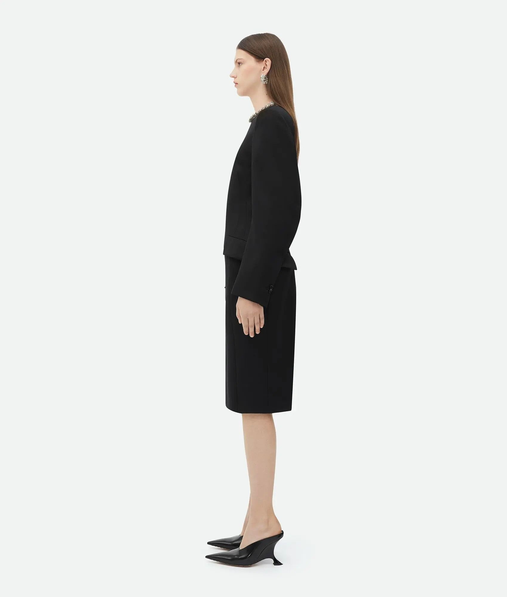 Bottega Veneta o1n1vont1225 Curved Sleeves Light Wool Midi Dress in Black Size XS / US 0-2 / IT 36-38 - 3 Thumbnail