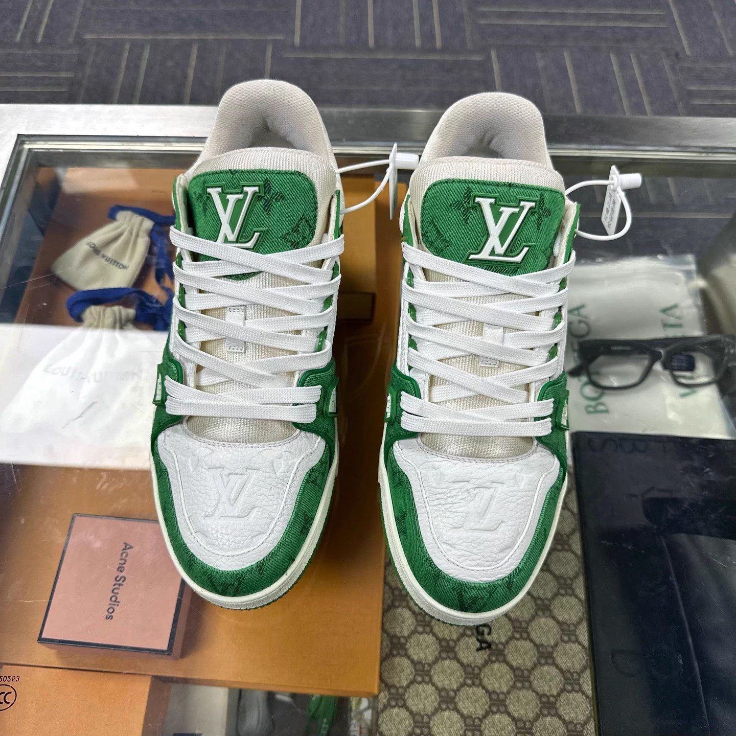 Louis Vuitton LV TRAINER white green denim UK6.5 Size US 6.5 / EU 39-40 - 1 Thumbnail