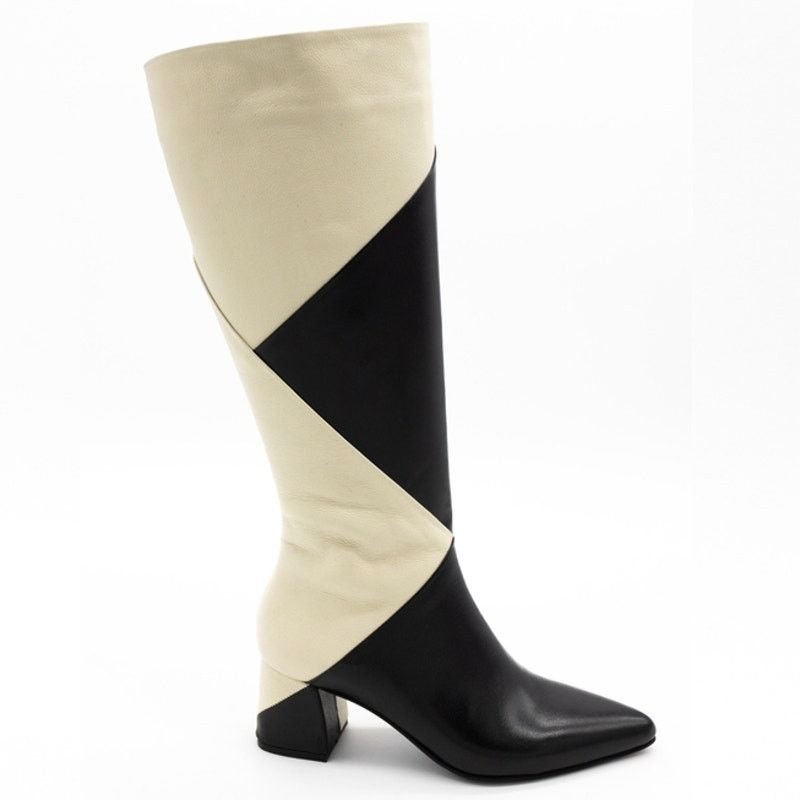 Anthropologie Stivali Size 41 (US 10/10.5) Bari Ivory Black Leather Boots Size US 10 / IT 40 - 4 Thumbnail