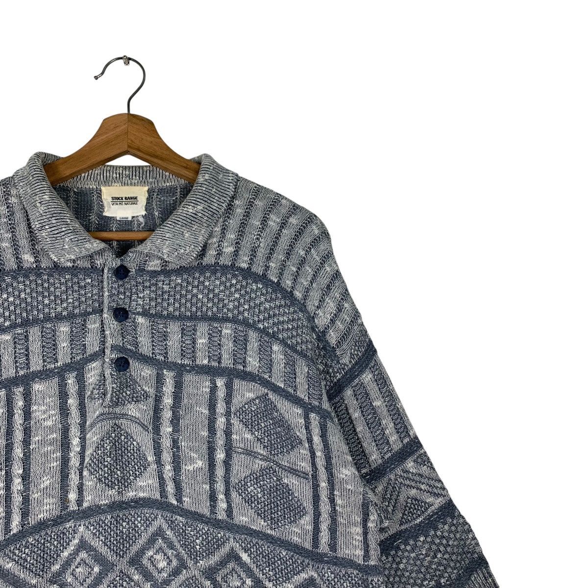 Japanese Brand STOCK RANGE Abstract Design Knitted Polo SS Jumper #1186-C54 Size US L / EU 52-54 / 3 - 6 Thumbnail