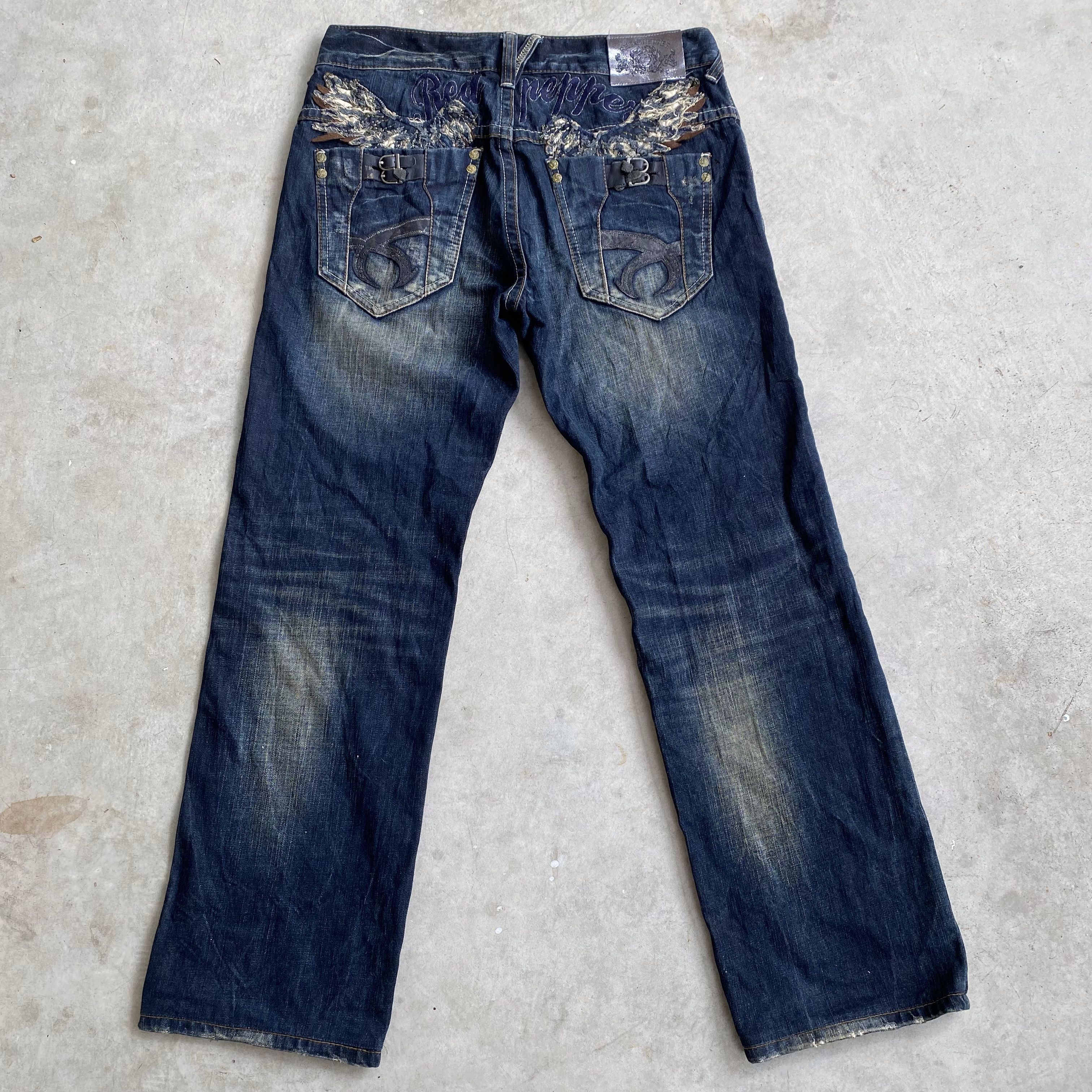 Vintage 90s Vintage Red Pepper Feather Wing Mudwash Jeans Size US 32 / EU 48 - 1 Thumbnail