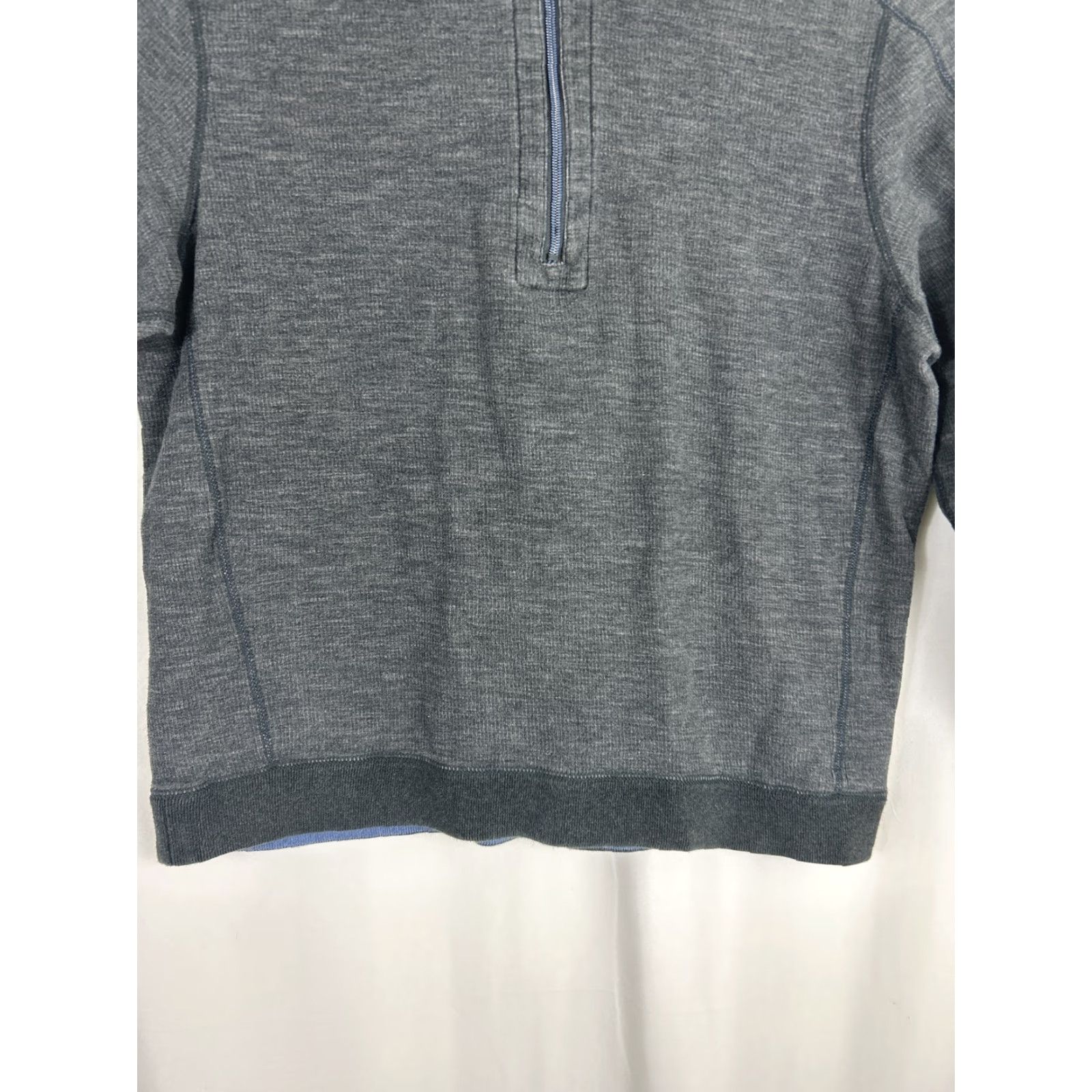 Tommy Bahama Tommy Bahama Mens Large Gray/Blue Reversible 1/4 Zip Pullover Cotton Blend Sweater - Long Sleeve Mock Neck Contacts: Casual Business Travel Size US L / EU 52-54 / 3 - 5 Thumbnail