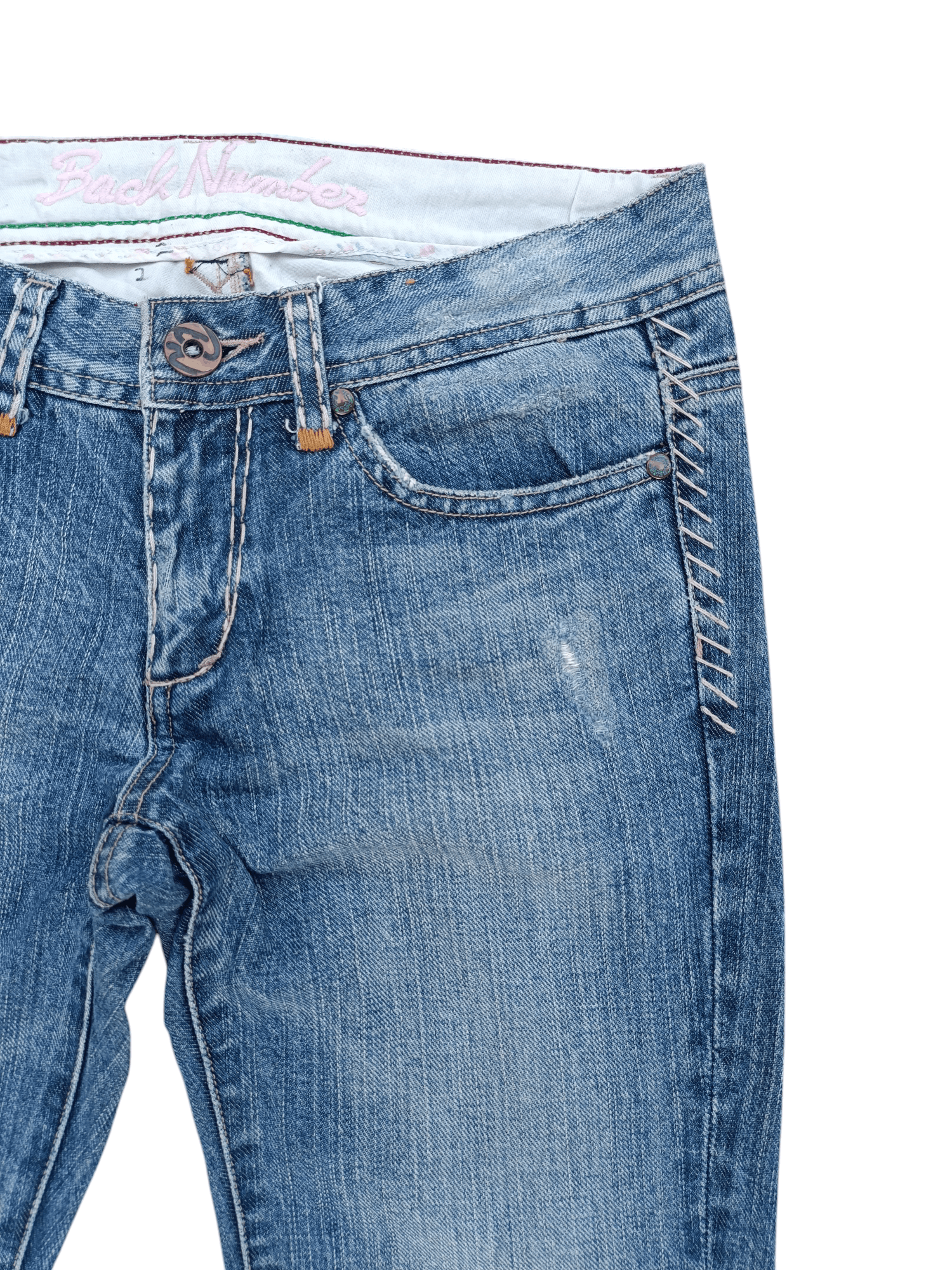 Japanese Brand FLARED ⚡️ Back Number Floral Distressed Faded Bootcut Denim Size US 30 / EU 46 - 9 Thumbnail