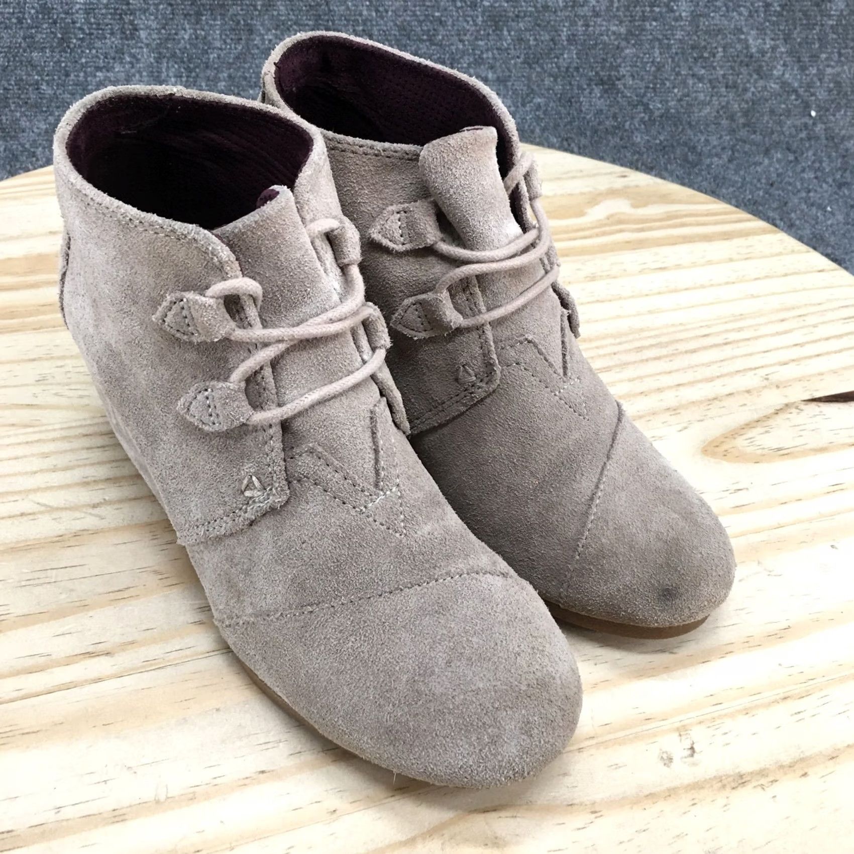 Toms TOMS Kala Boots Womens 9 Casual Dessert Wedge Ankle Bootie Taupe Suede Lace Up Boots Size US 9 / IT 39 - 3 Thumbnail
