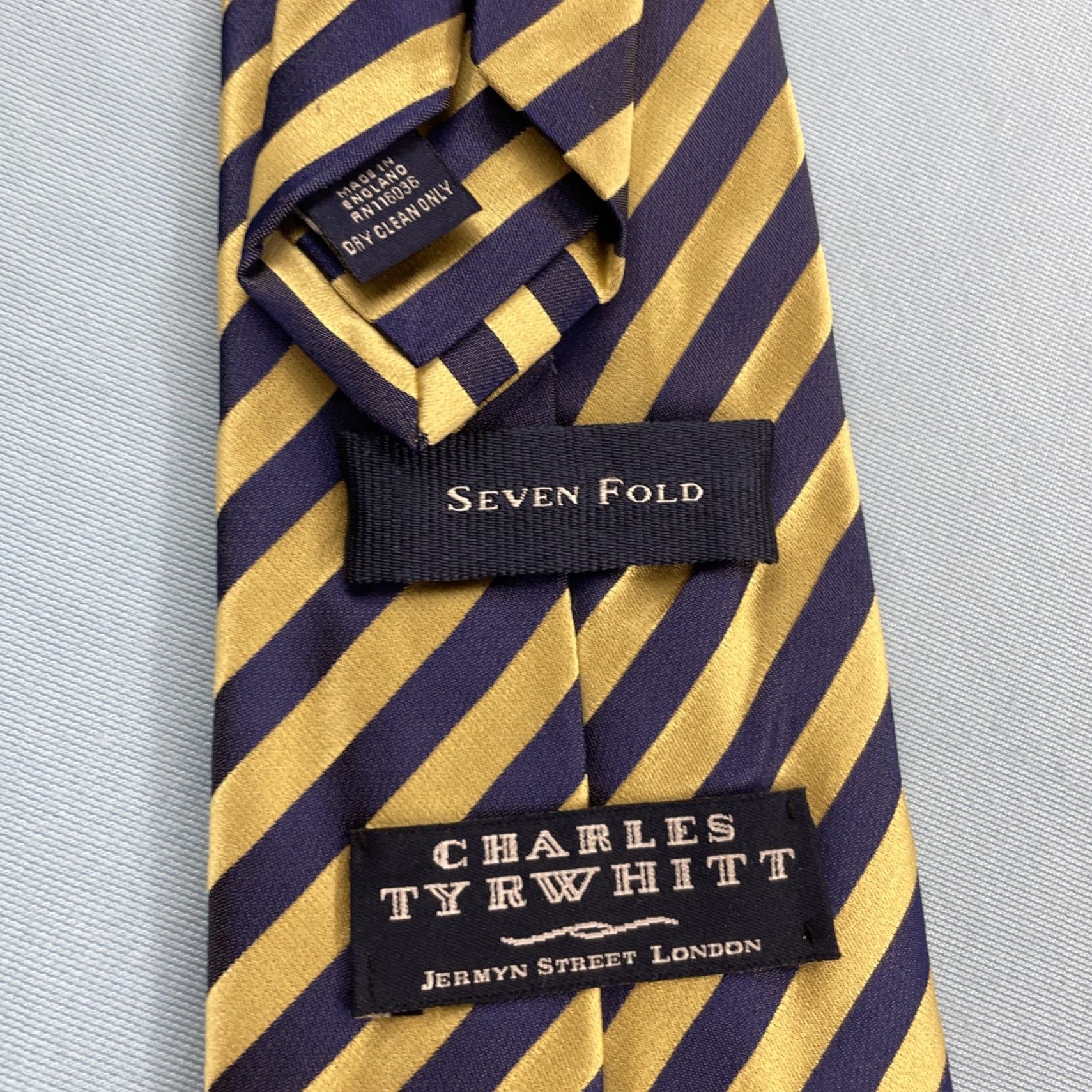 Charles Tyrwhitt Charles Tyrwhitt Seven Fold Tie Silk 3.7" x 62" Long Men Yellow Blue Stripe Handmade Tie Size ONE SIZE - 2 Thumbnail