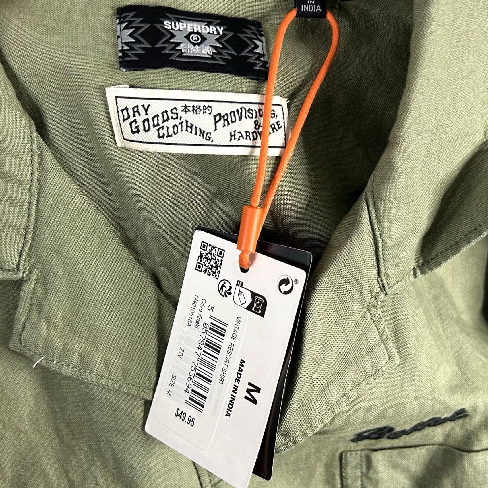 Superdry SuperDry Vintage Resort Shirt Linen Blend Olive Green Short Sleeve Medium Men Size US M / EU 48-50 / 2 - 3 Thumbnail