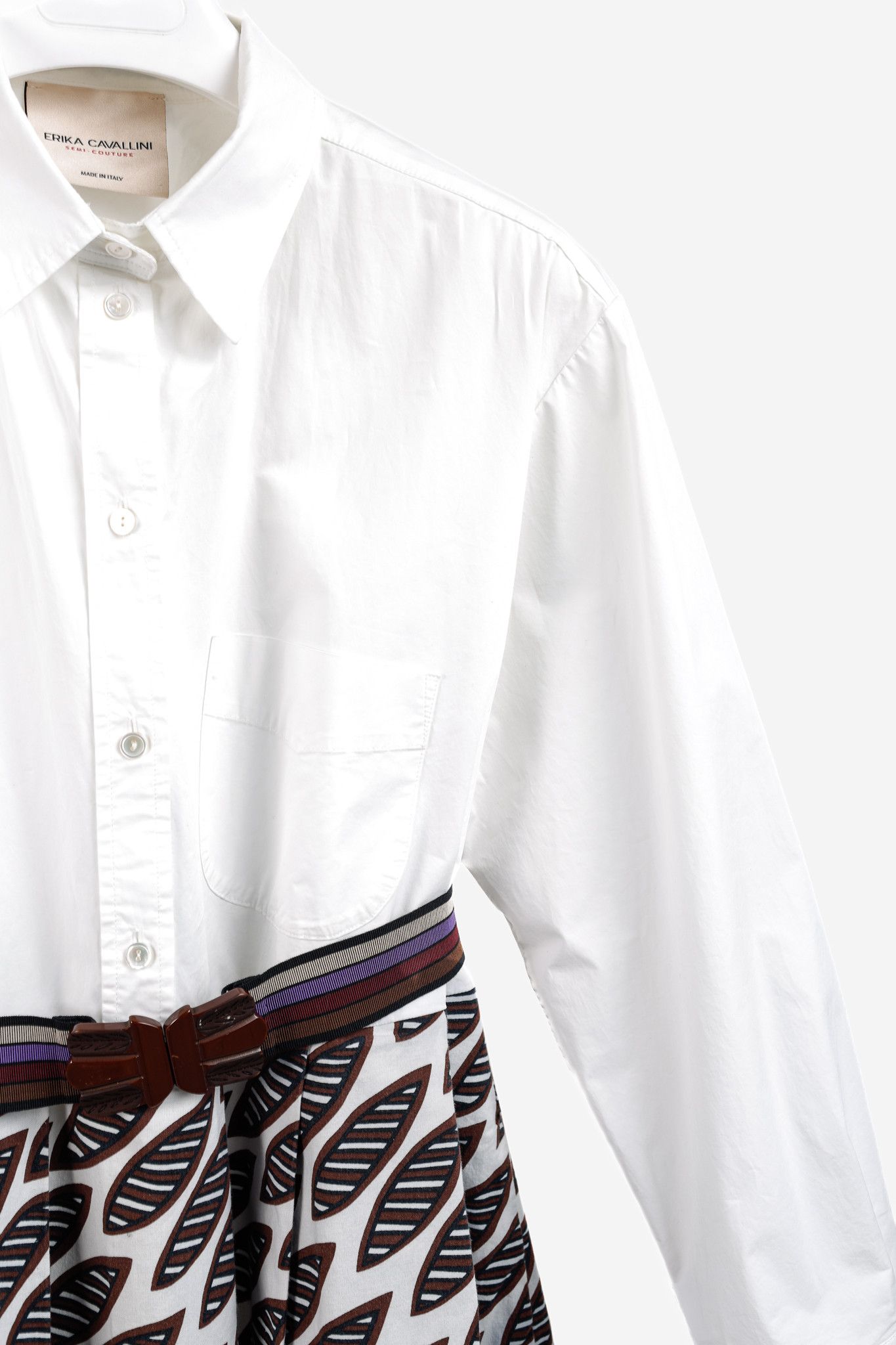 Designer Erika Cavallini Oxford Leaves Pattern Belted Shirtdress Size M / US 6-8 / IT 42-44 - 5 Thumbnail