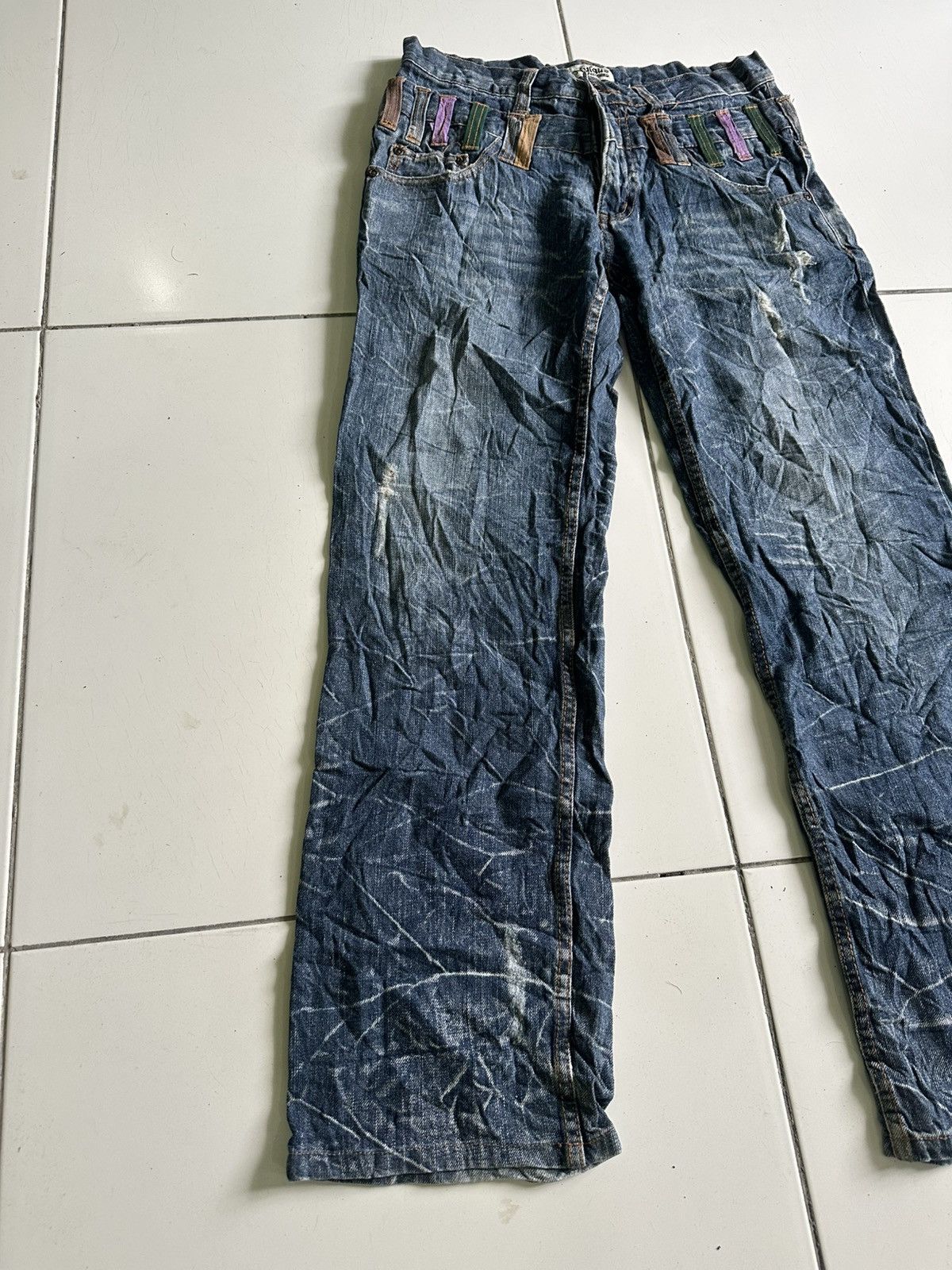 Japanese Brand Vintage Nylaus clothing Waist Distressed Denim blue Size US 33 - 3 Thumbnail