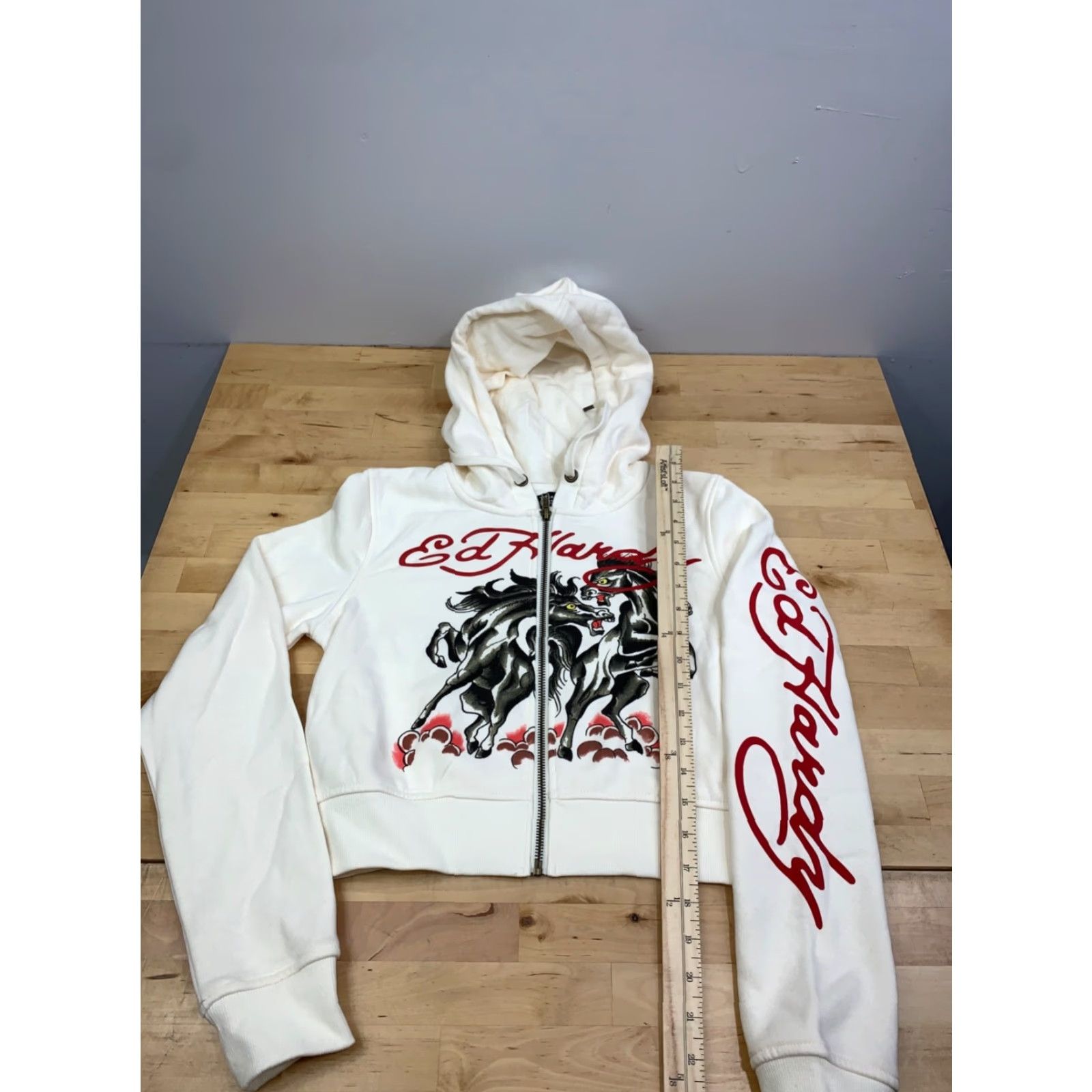 Ed Hardy NWOT Ed Hardy Horse Hoodie Womens M Ivory Zip Full Zip Hooded Lamp Logo 12688 Size M / US 6-8 / IT 42-44 - 4 Thumbnail