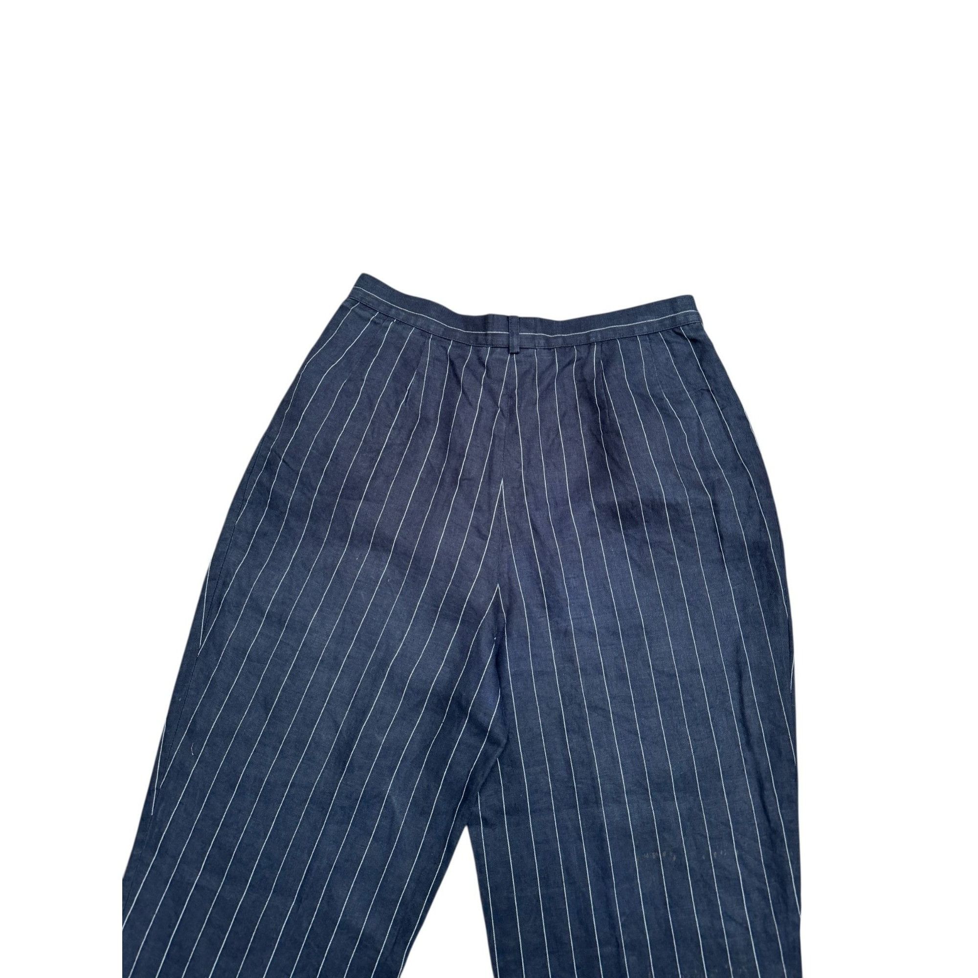 Yves Saint Laurent Vintage Navy Striped Linen Pants Size 28" / US 6 / IT 42 - 4 Thumbnail