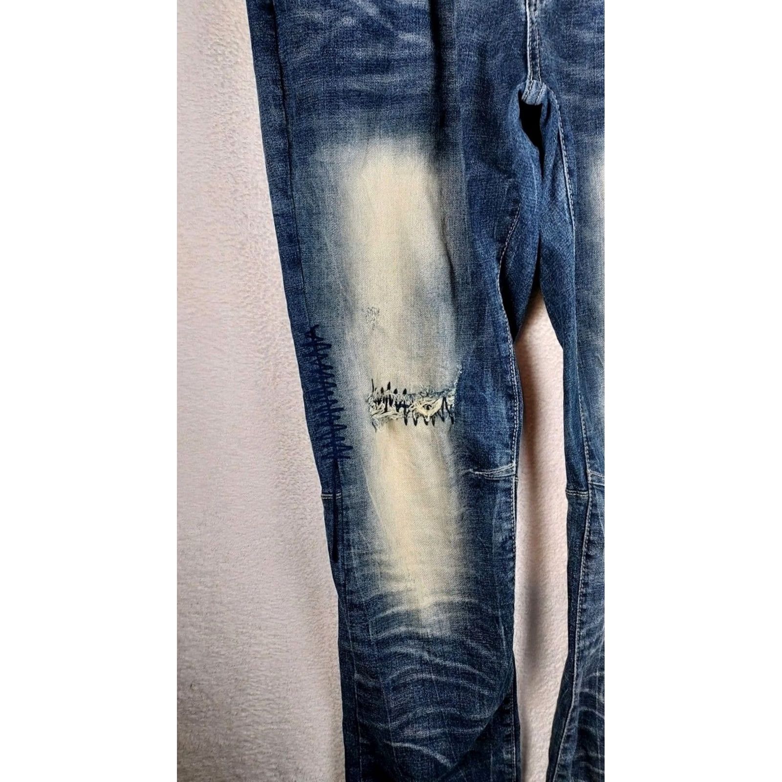 Denime Smoke Rise jeans Distressed Moto Straight 40x34 Mens Blue Denim 5-Pocket Grunge Vintage N/A Size US 40 / EU 56 - 3 Thumbnail