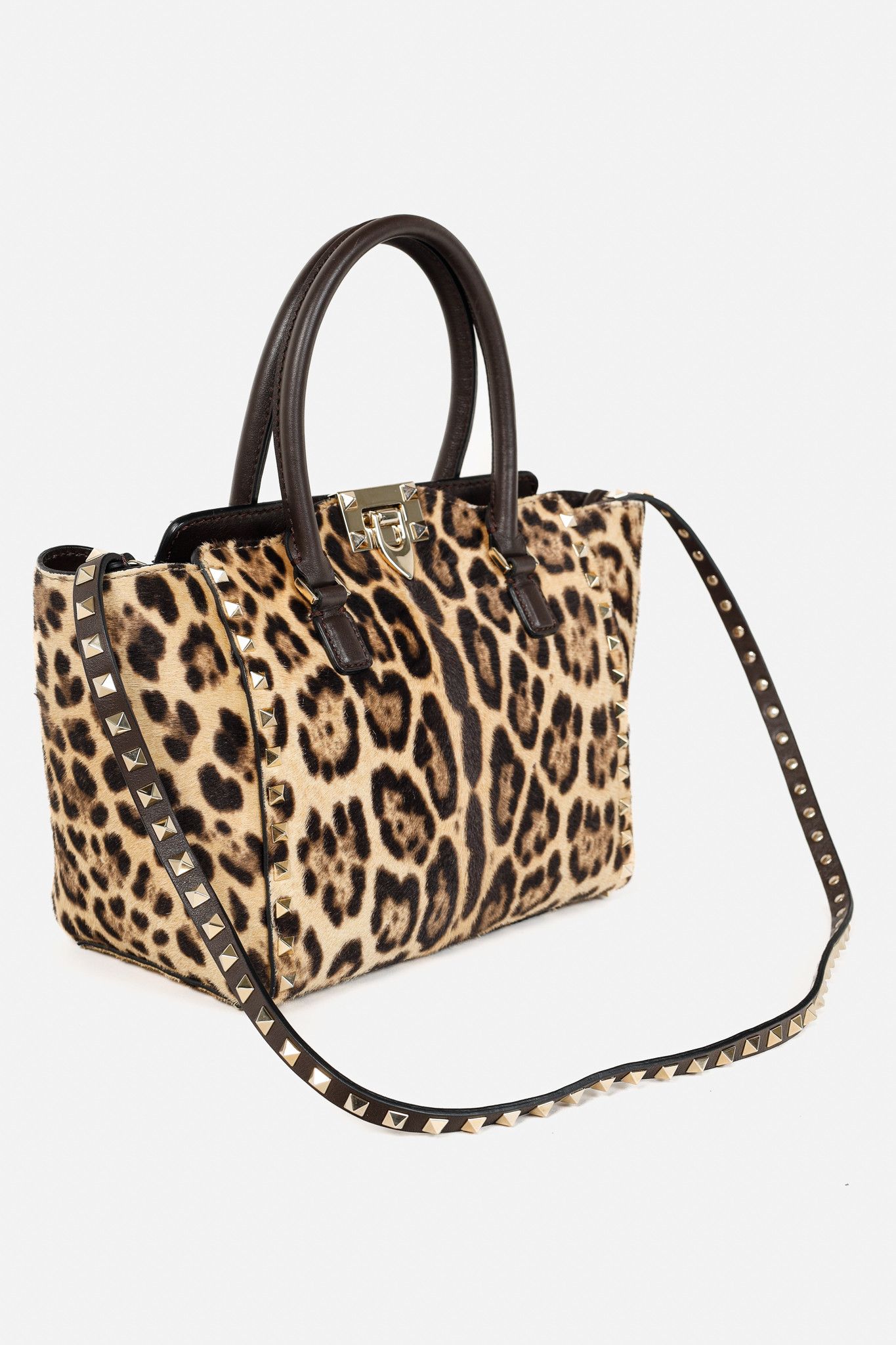 Valentino Valentino Leopard Calf Hair Rockstud Double Handle Tote Size ONE SIZE - 6 Thumbnail