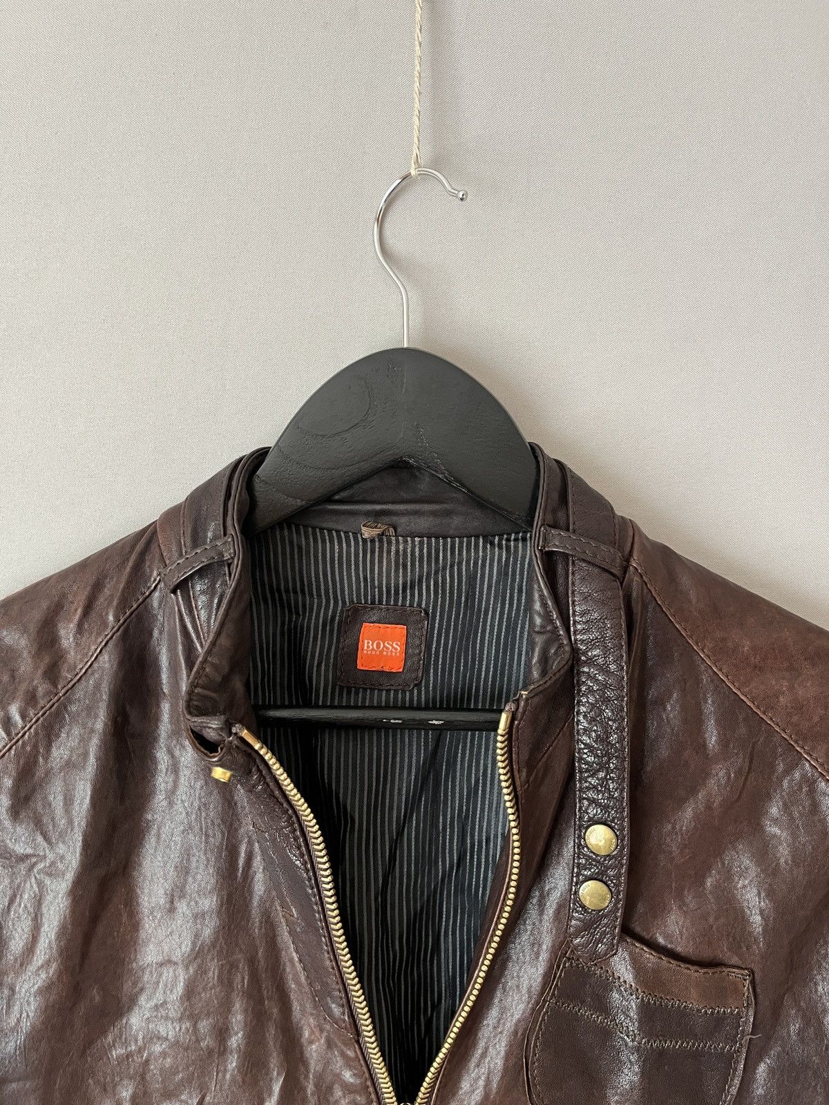 Hugo Boss Hugo Boss Real Leather Brown Bomber Jacket Detachable Pouch Size L / US 10 / IT 46 - 4 Thumbnail
