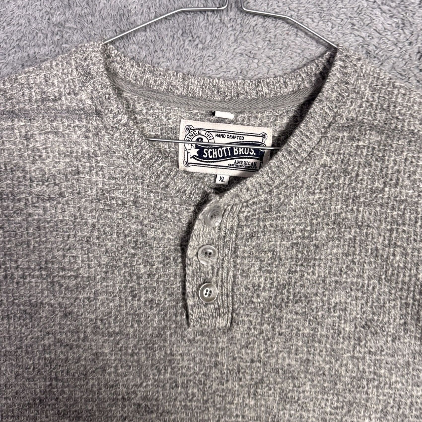 Schott Schott Bros Sweater Men’s XL Henley Sweatshirt Wool Pullover Jumper Chunky Knit Crew Neck Gray Size US XL / EU 56 / 4 - 4 Thumbnail