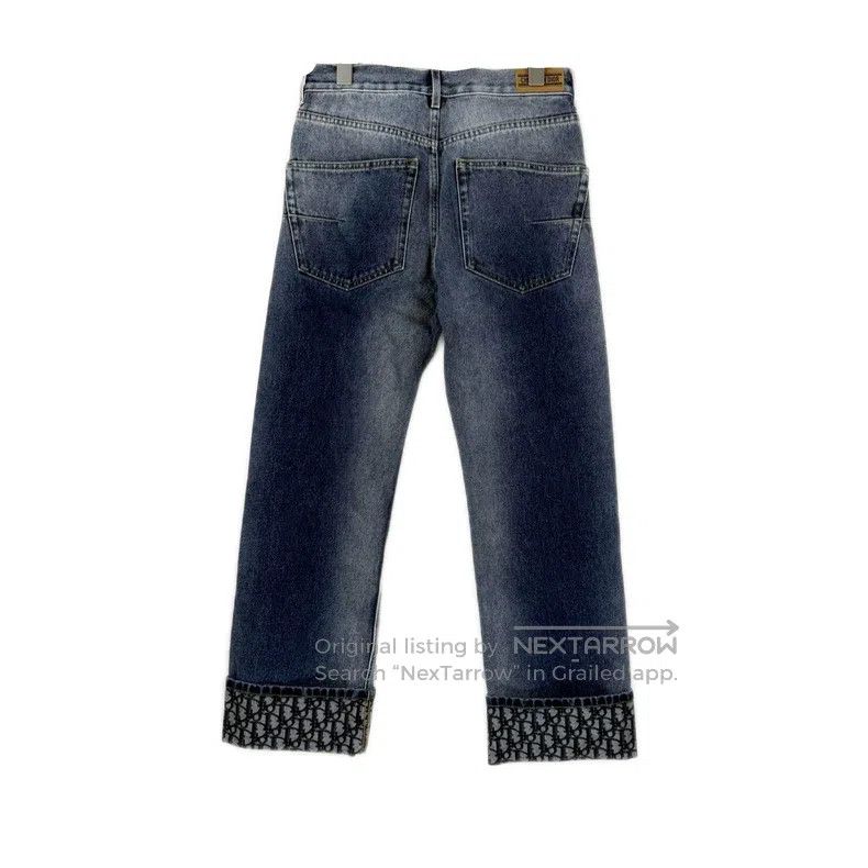 Dior Dior Washed blue leather full logo flip-edged jeans Size 42" / US 20 - 2 Thumbnail
