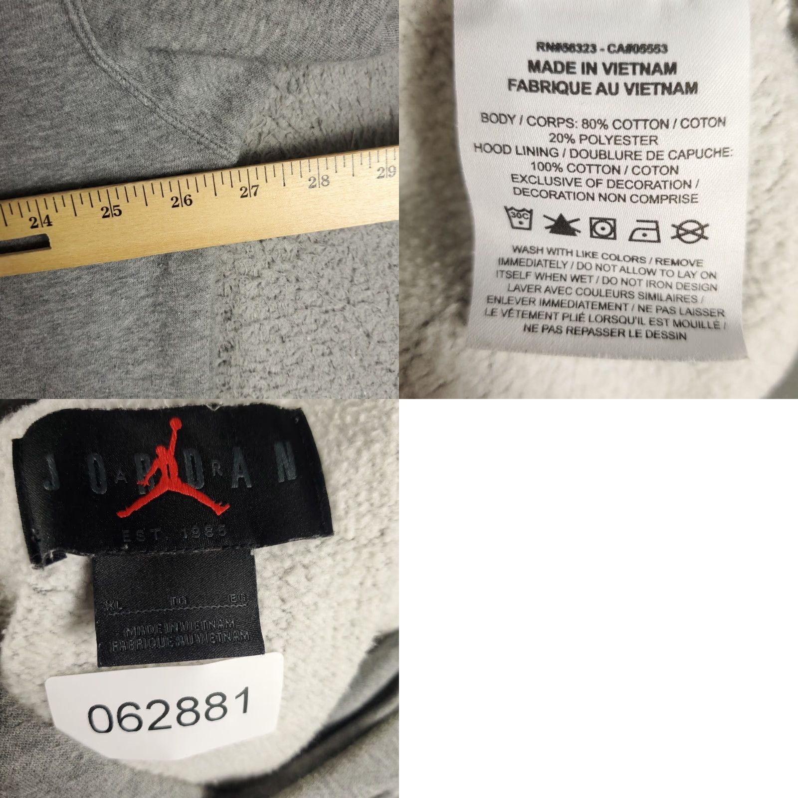 Jordan Brand Jordan Hoodie Mens XL Gray Jumpman Pullover Sweatshirt RUNS SHORT Size US XL / EU 56 / 4 - 8 Thumbnail
