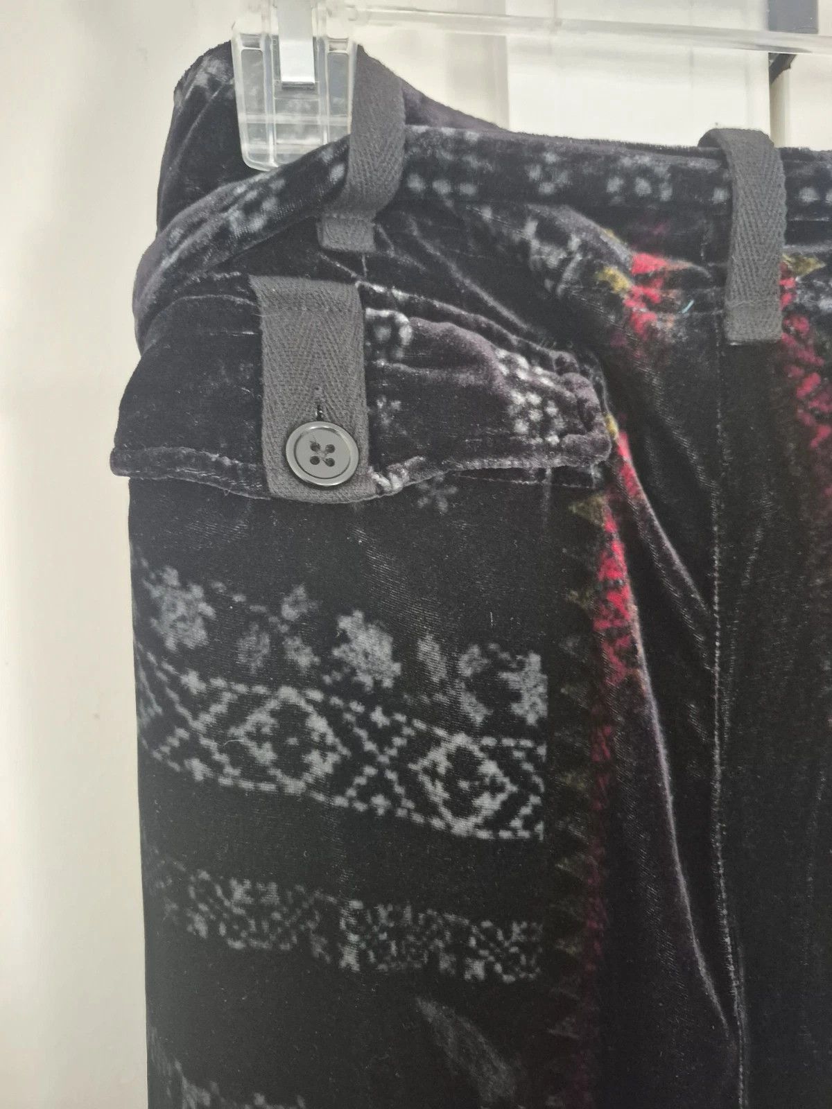 Johnny Was Pants Feza Velvet Black Abstract Belted Boho Party Travel Size 30" / US 8 / IT 44 - 9 Thumbnail