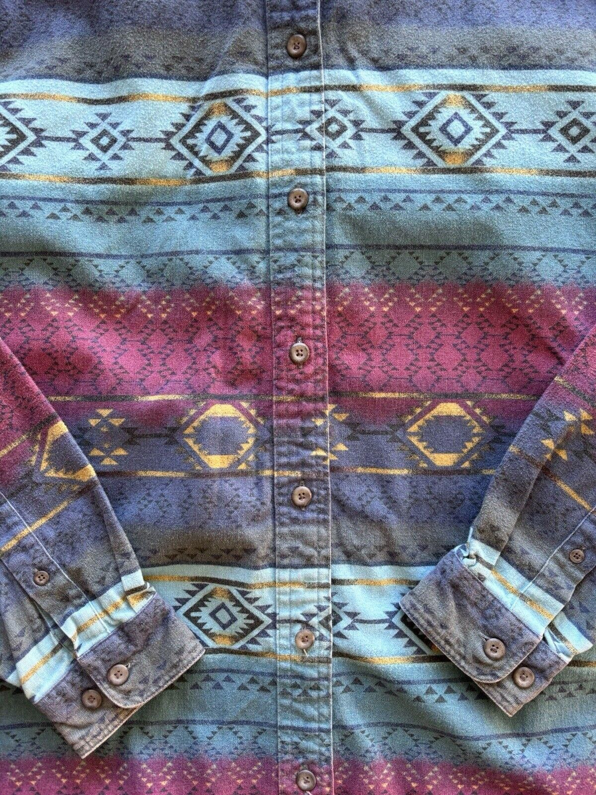 Cabelas × Vintage Cabelas Blue Aztec Striped Chamois Flannel Shirt Women Large Size L / US 10 / IT 46 - 4 Thumbnail