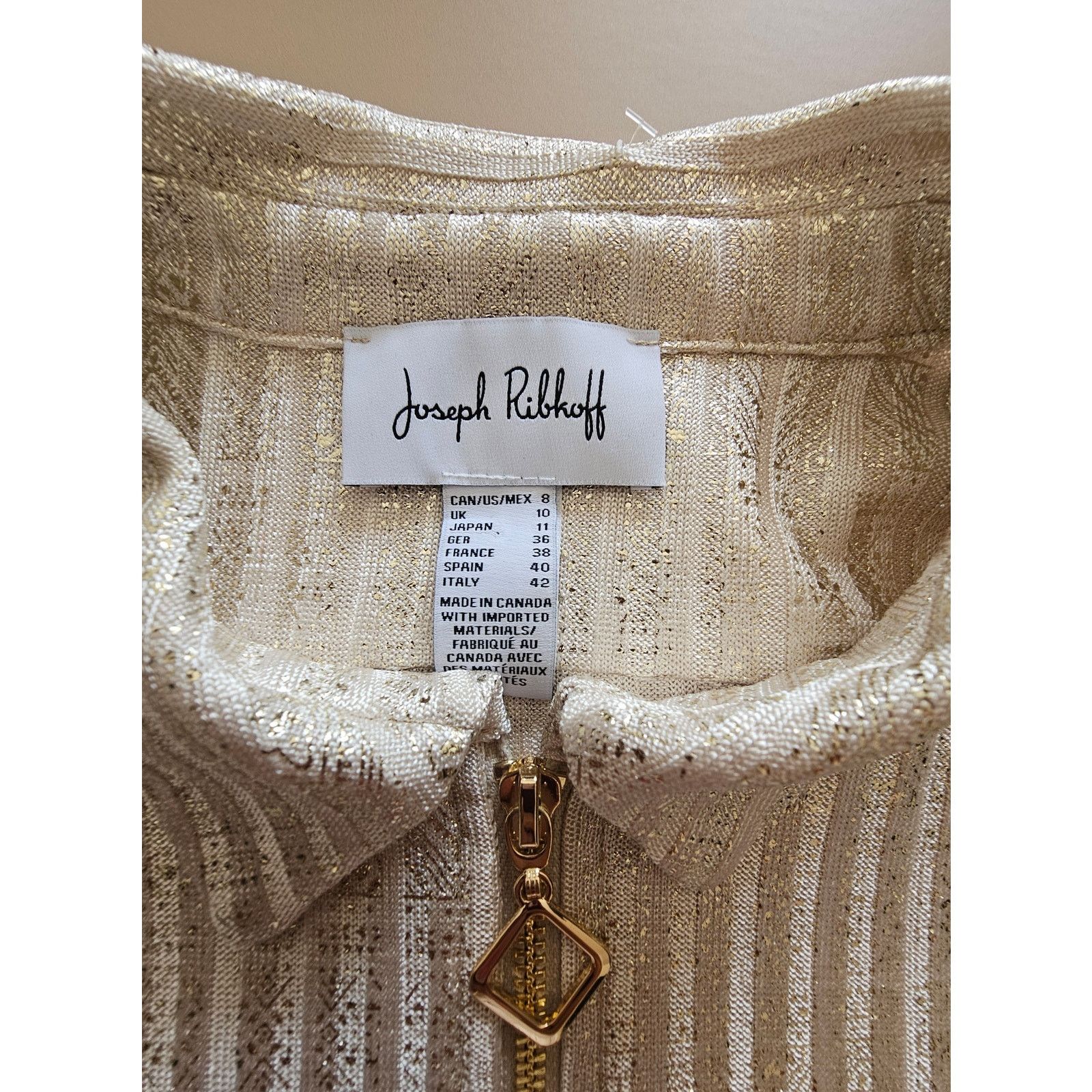 Joseph Ribkoff Joseph Ribkoff Beige/Gold Zip Shimmer Jacket Shacket Top 8 Size M / US 6-8 / IT 42-44 - 12 Thumbnail
