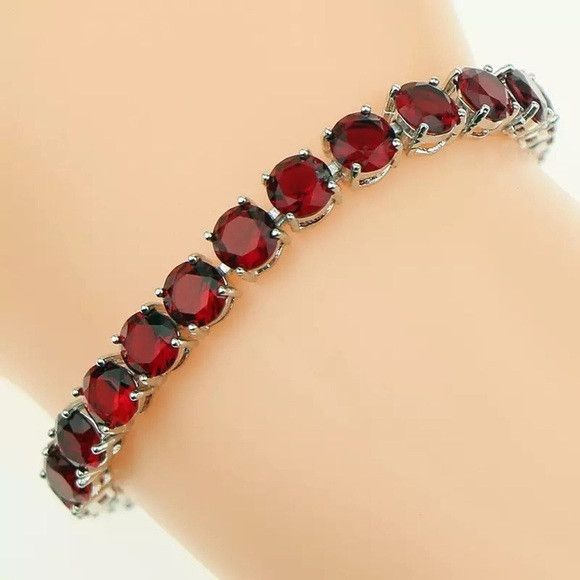 Other Bridal Red Garnet Zirconia 925 Silver Plated Bracelet Size ONE SIZE - 2 Thumbnail
