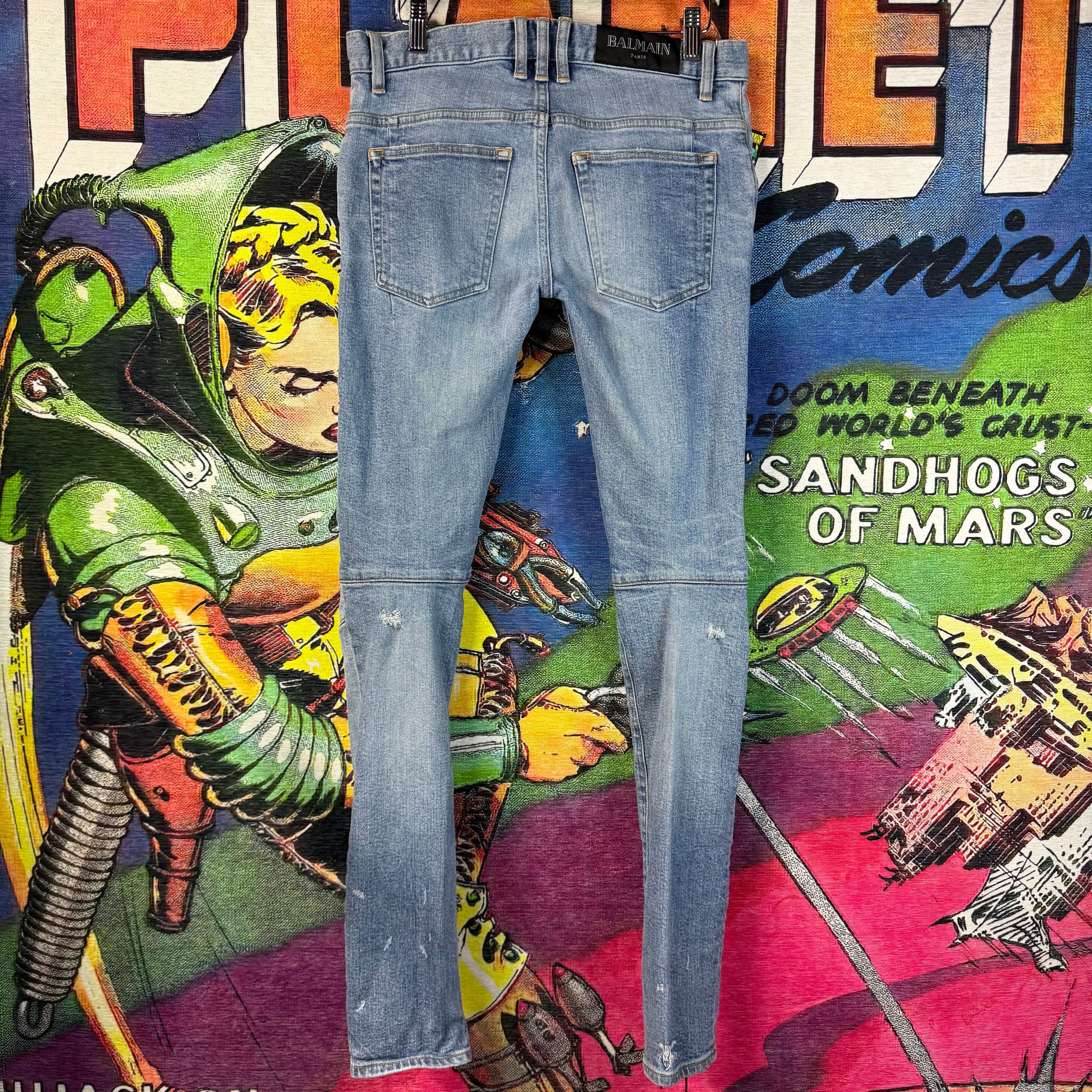 Balmain Balmain Distressed Motto Blue Jeans Size 29 Size US 29 - 2 Thumbnail