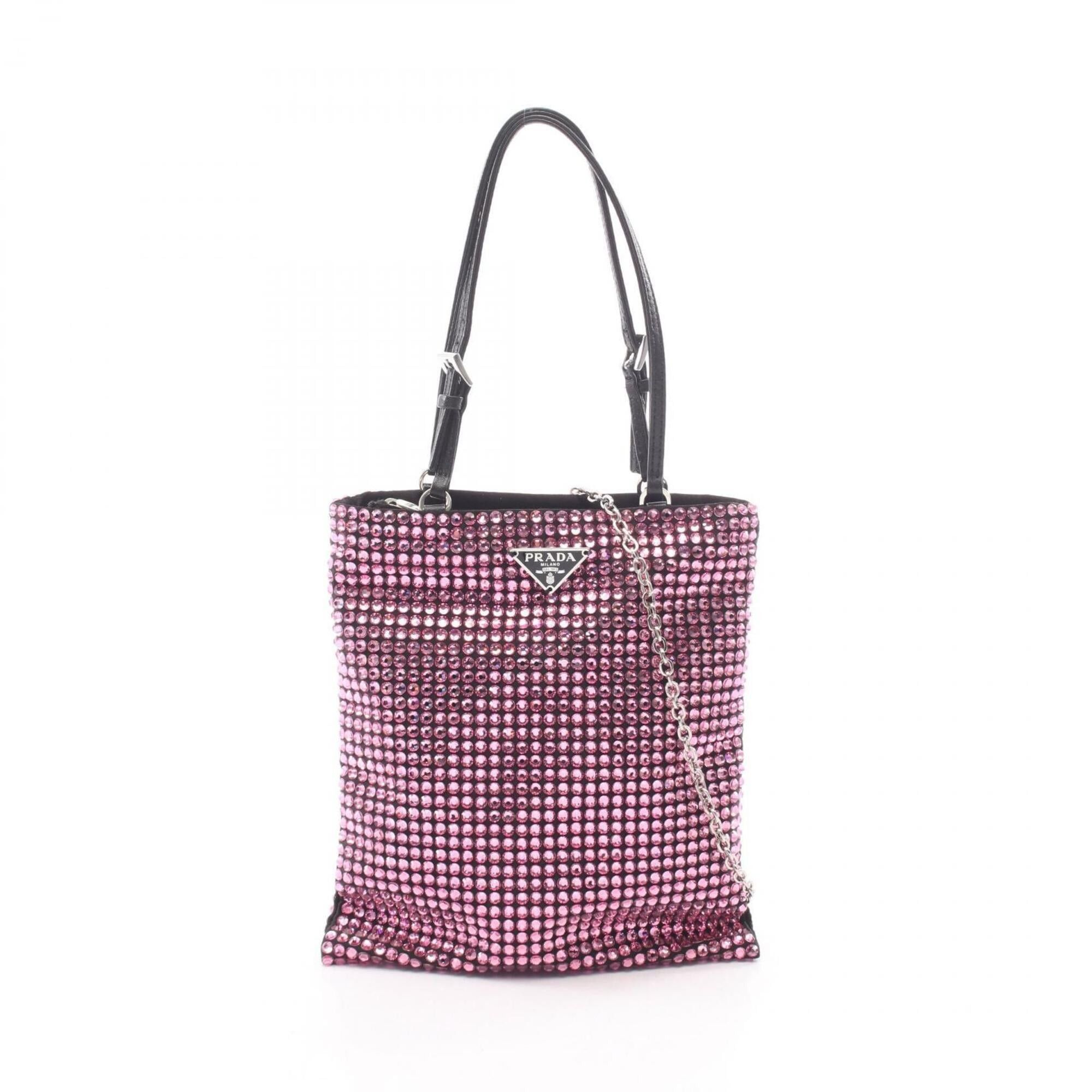 Prada Prada Triangle Logo Crystal 2-Way Handbag, Fabric Leather, Women's, Pink/Black Size ONE SIZE - 1 Thumbnail