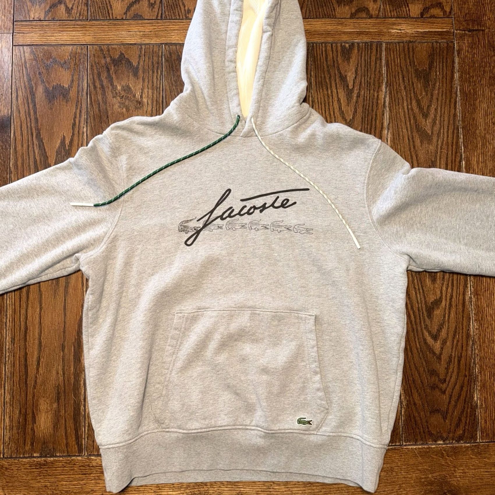 Lacoste LACOSTE Mens 2XL Gray Crocodile Embroidered Logo Drawstring Hoodie Spell Out Shirt Size US XXL / EU 58 / 5 - 2 Thumbnail
