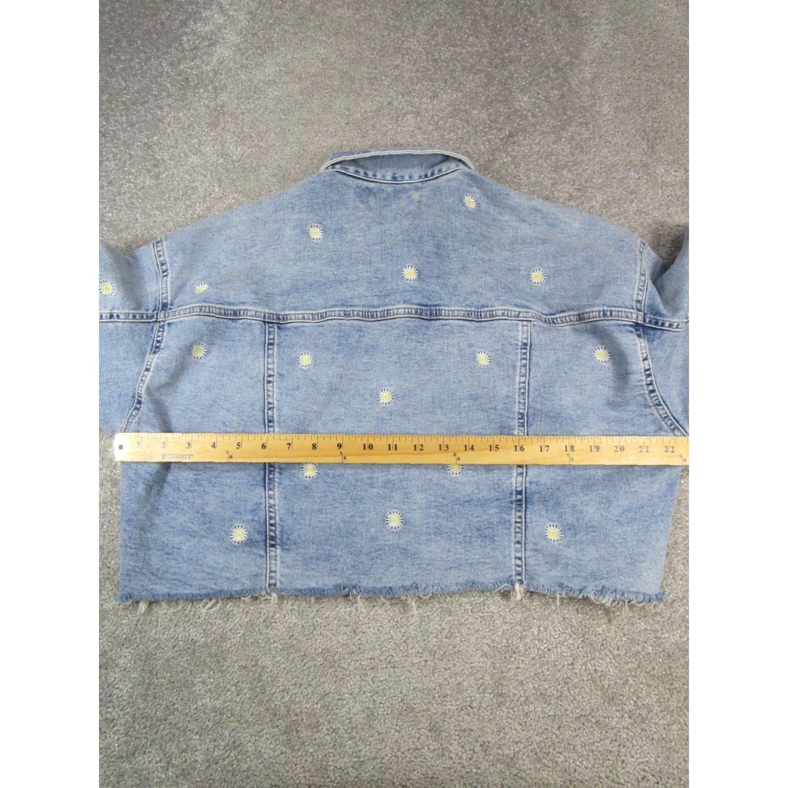 Mavi Mavi Jacket Mens L Blue Denim Cropped Pleated Cotton Short Sleeve Button Jacket Womens Regular Size L Blue Denim Pleated Basic Jacket 90s? Size L / US 10 / IT 46 - 7 Thumbnail