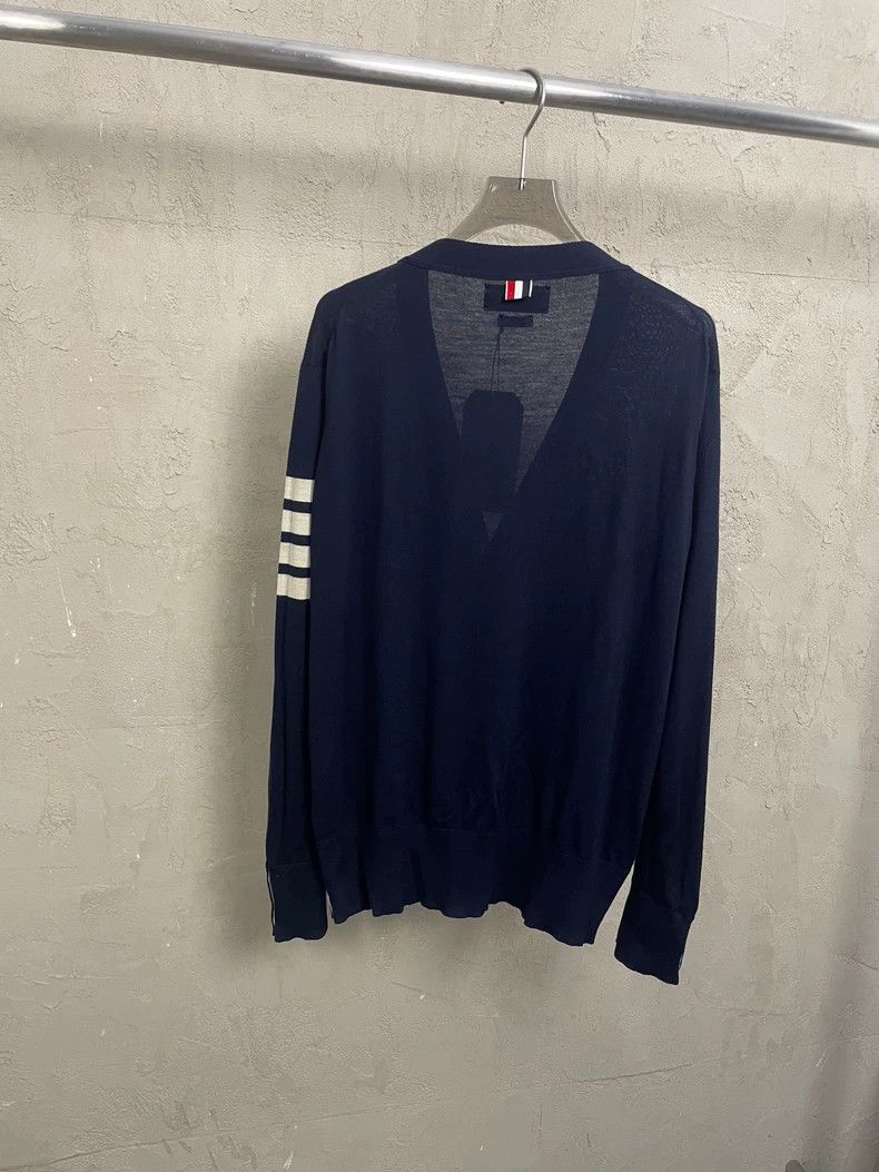 Thom Browne Thom Browne Dark blue four-striped wool knitted cardigan 25 Size US L / EU 52-54 / 3 - 2 Thumbnail