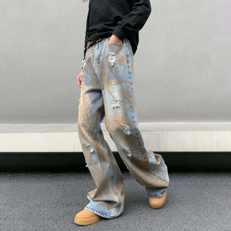 Japanese Brand × Vintage Vintage Hip Hop Ripped Jeans Men Distressed Print Denim Pant Size US 27 - 4 Thumbnail